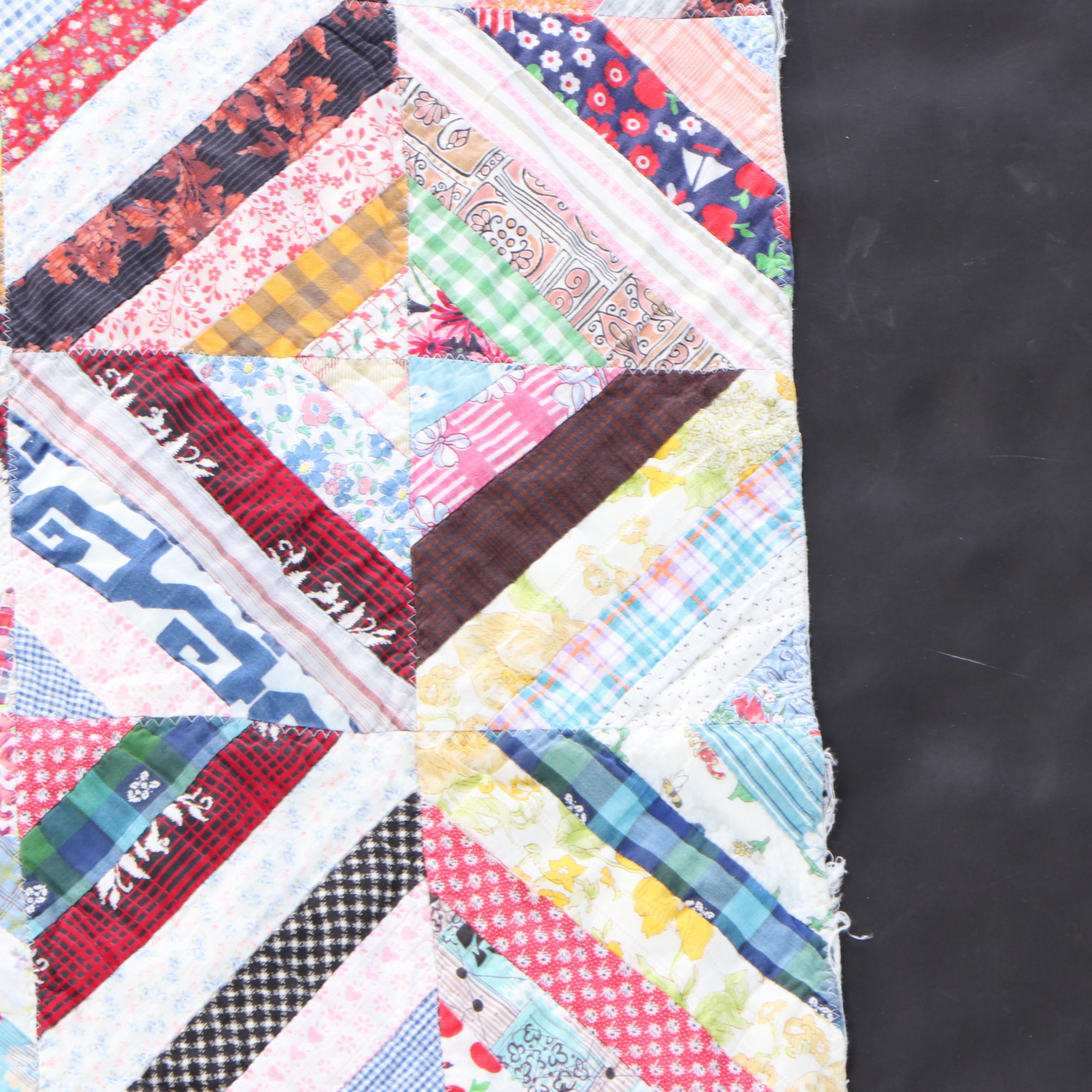 Handmade Scrappy "Log Cabin" Pieced Quilt