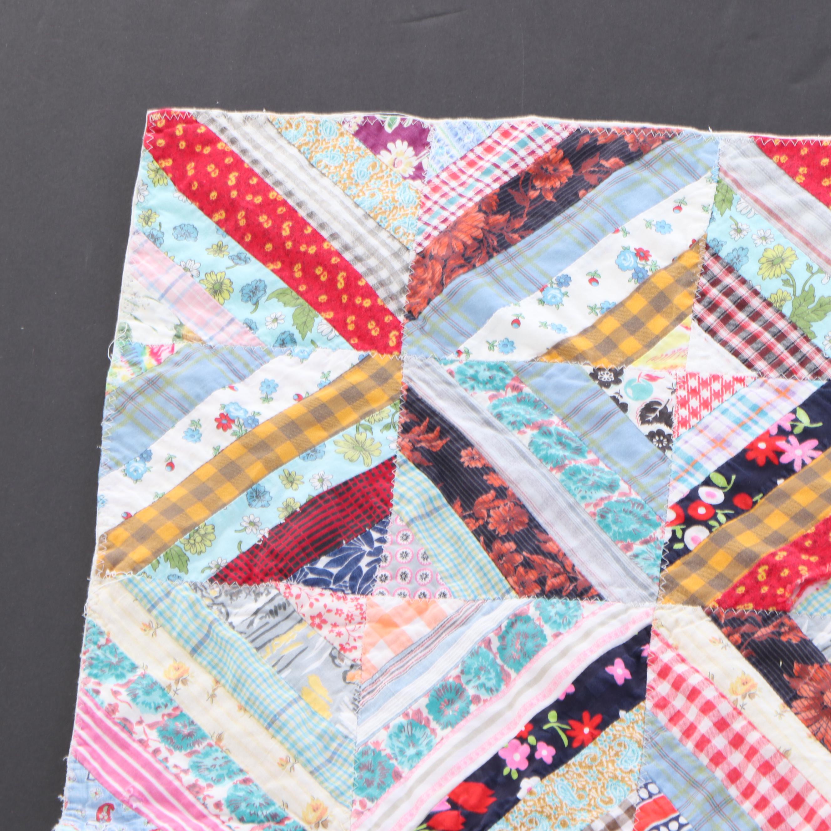 Handmade Scrappy "Log Cabin" Pieced Quilt