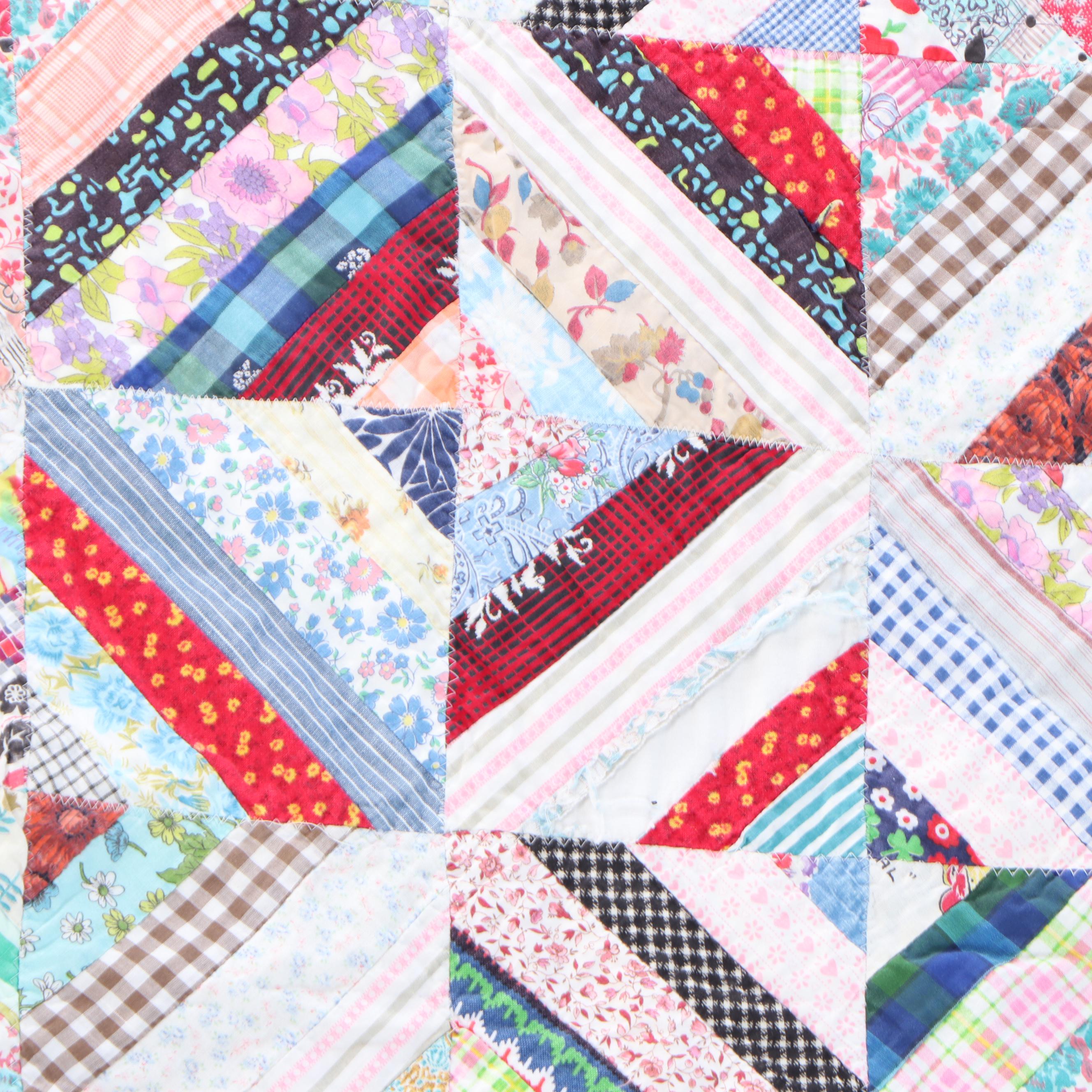 Handmade Scrappy "Log Cabin" Pieced Quilt