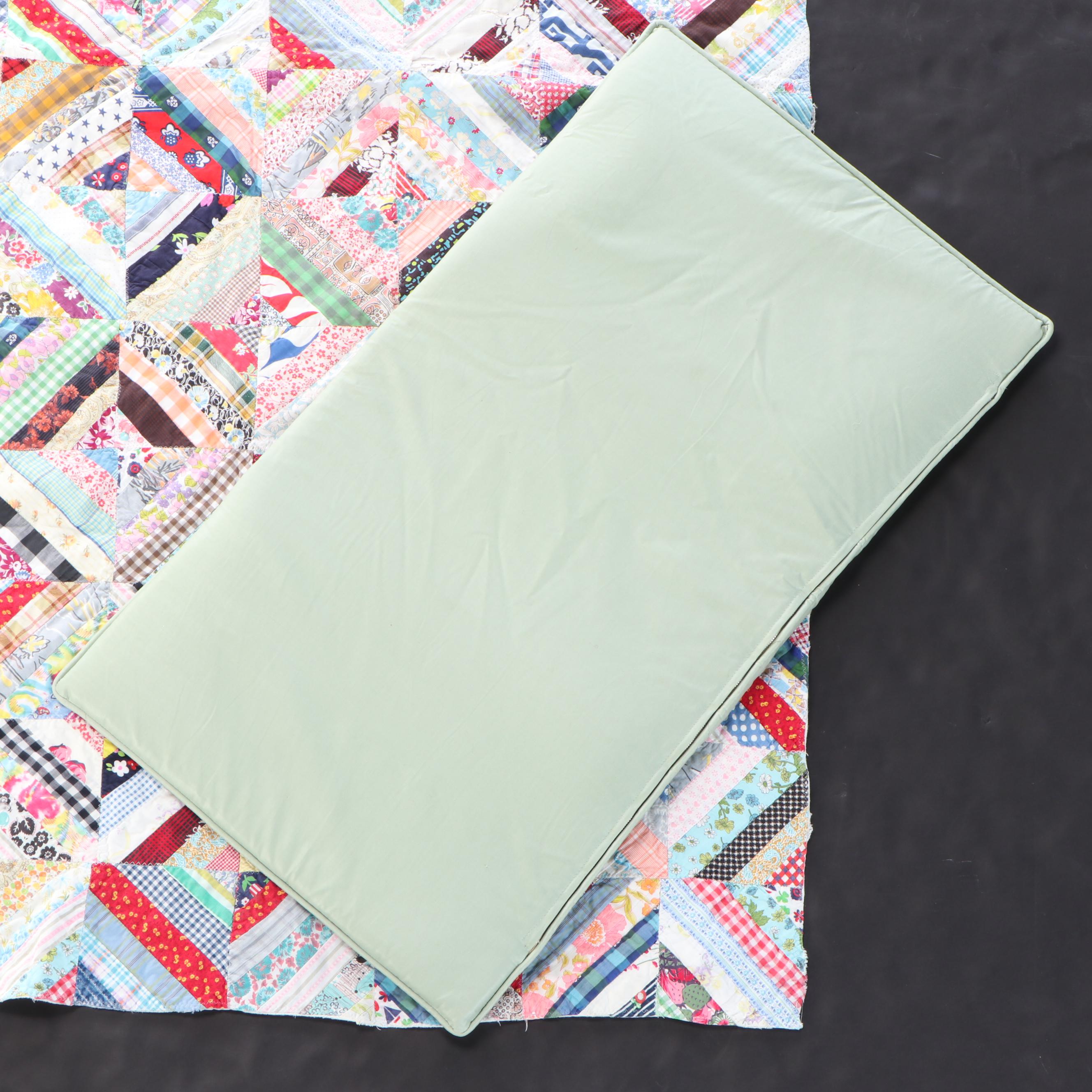 Handmade Scrappy "Log Cabin" Pieced Quilt