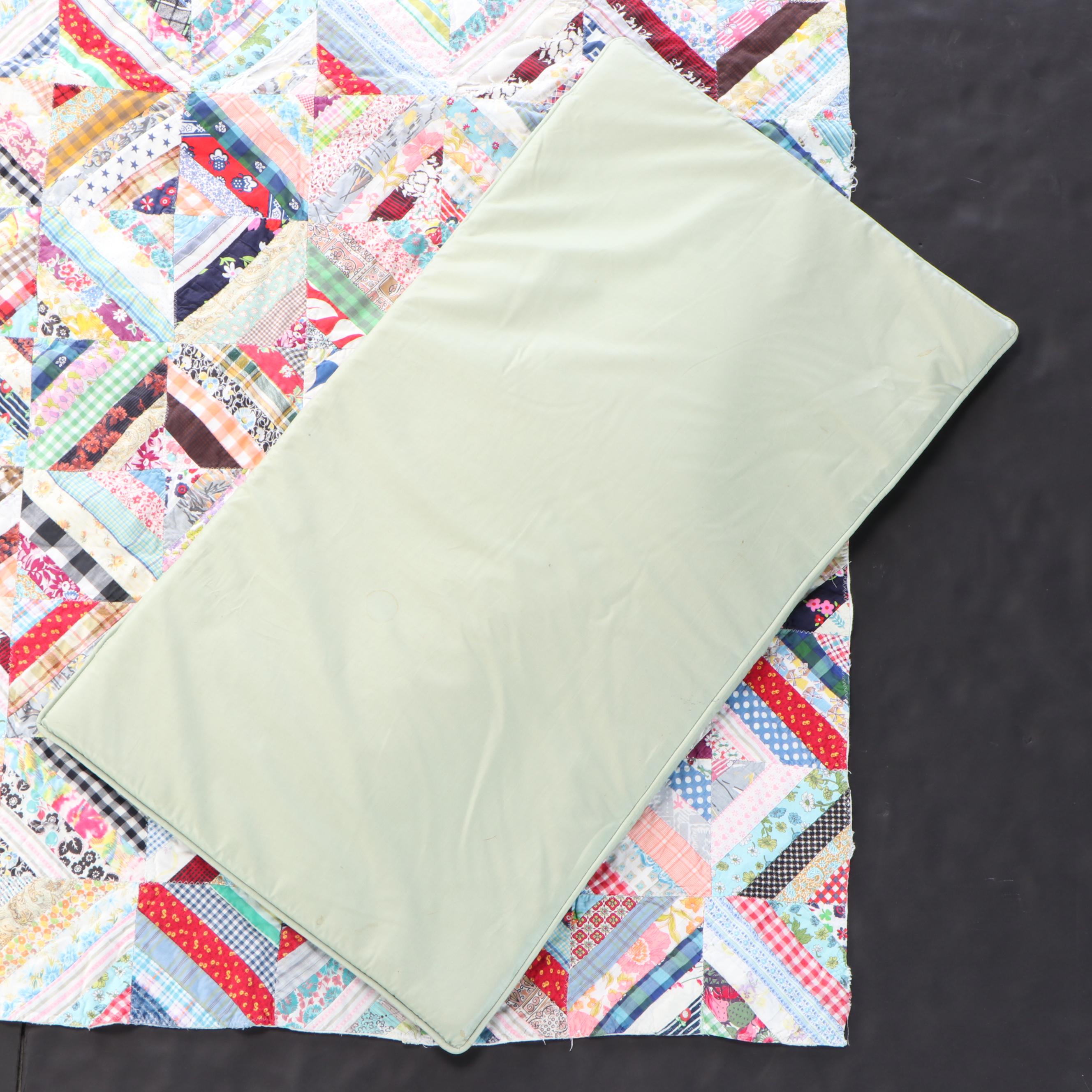 Handmade Scrappy "Log Cabin" Pieced Quilt