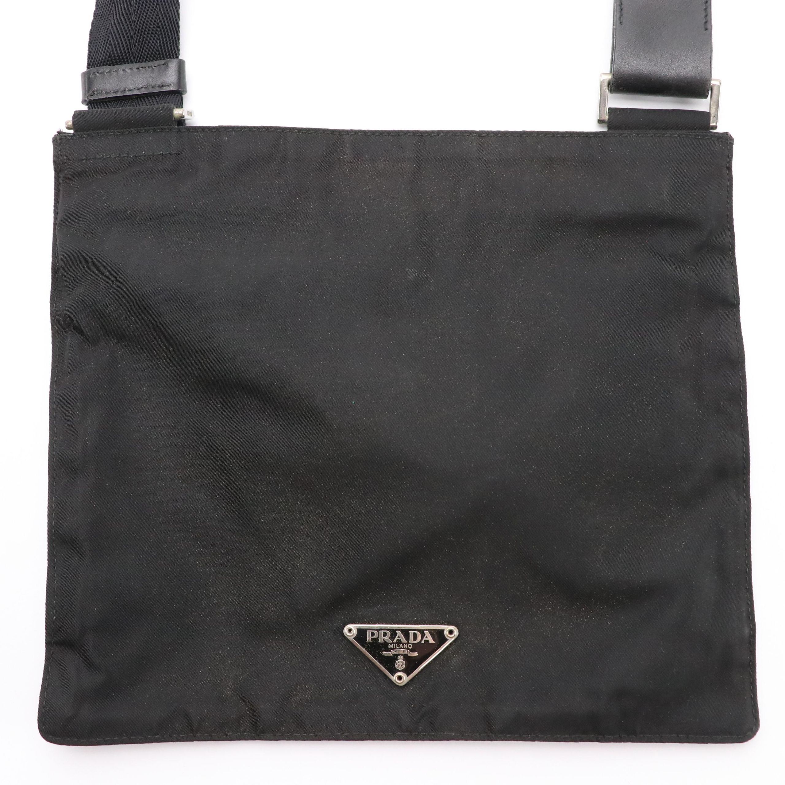 Prada Black Tessuto Nylon Zippered Flat Messenger Crossbody Bag