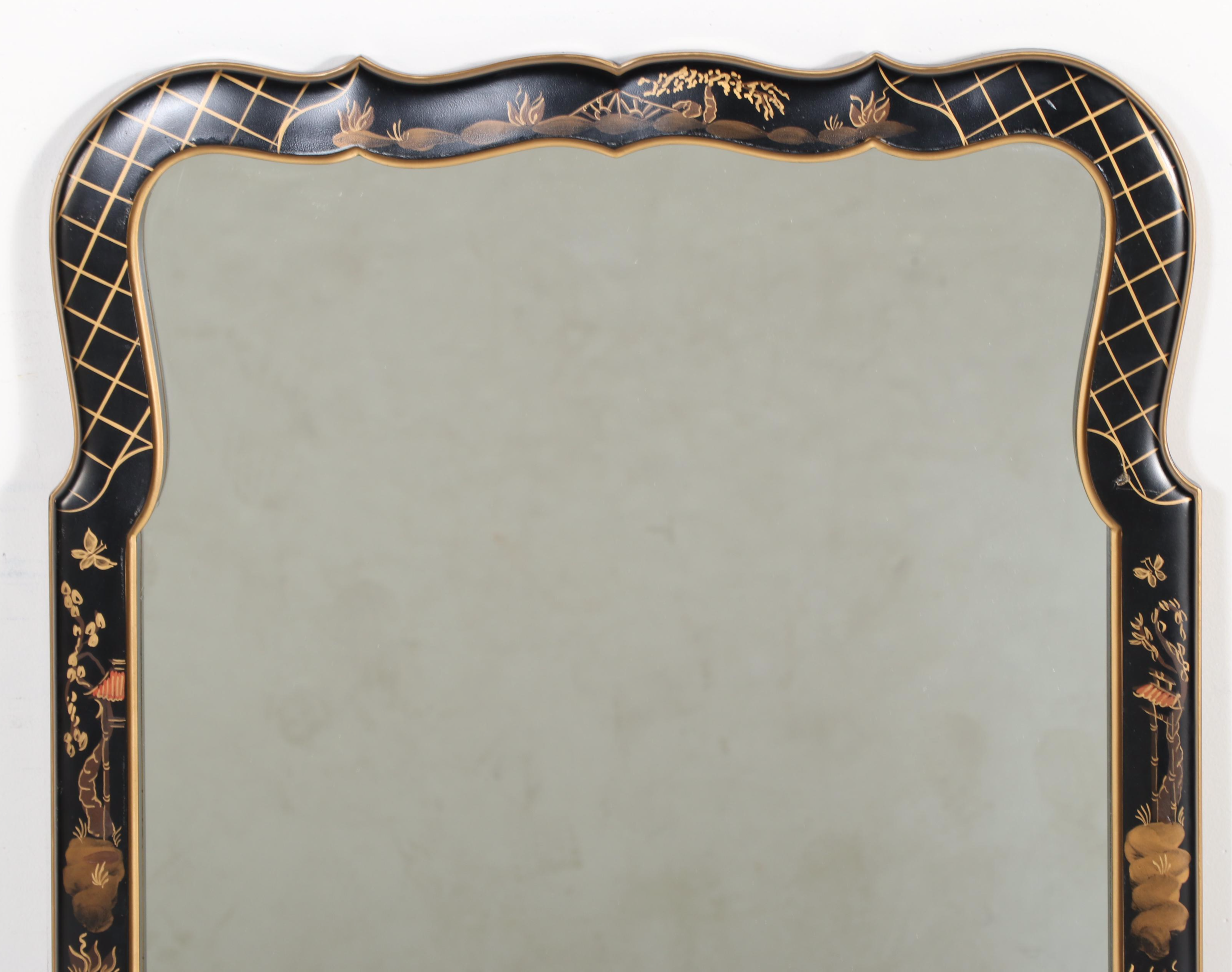 Ebonized and Parcel-Gilt Chinoiserie Wall MIrror, Late 20th Century