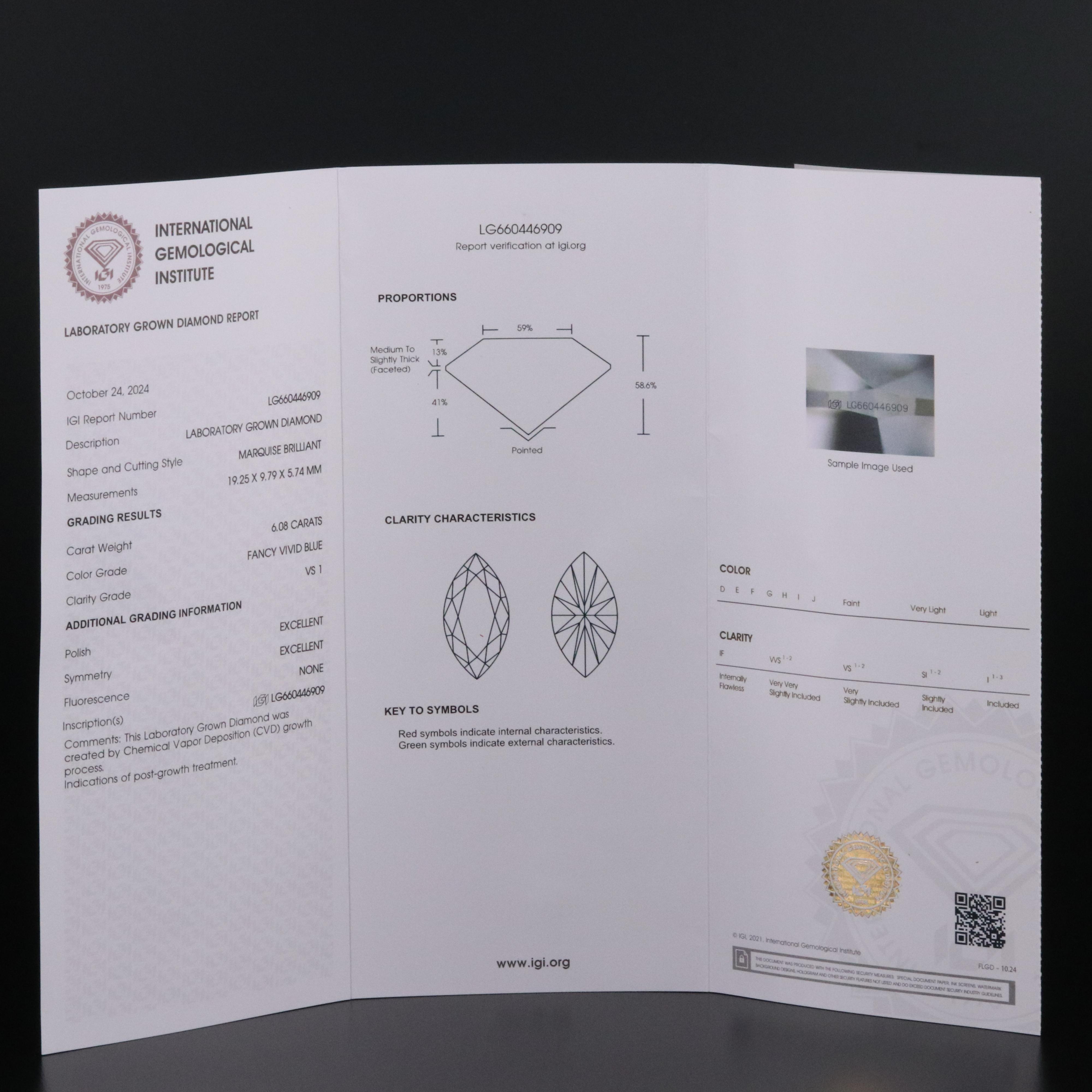 Platinum 6.38 CTW Lab Grown Diamond Ring with IGI Report and Fancy Center