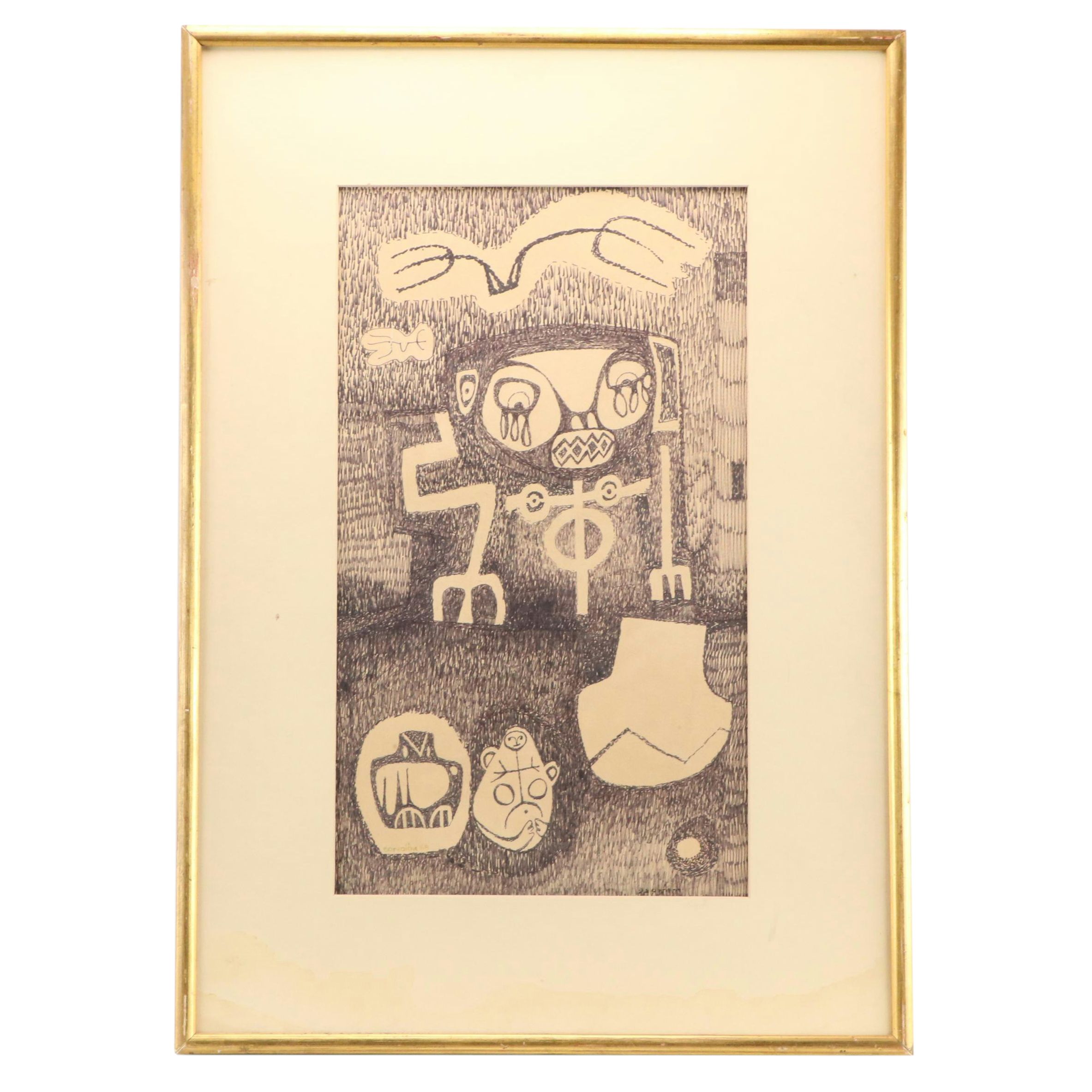 Juan Carlos Corvalán Ink Drawing, 1968