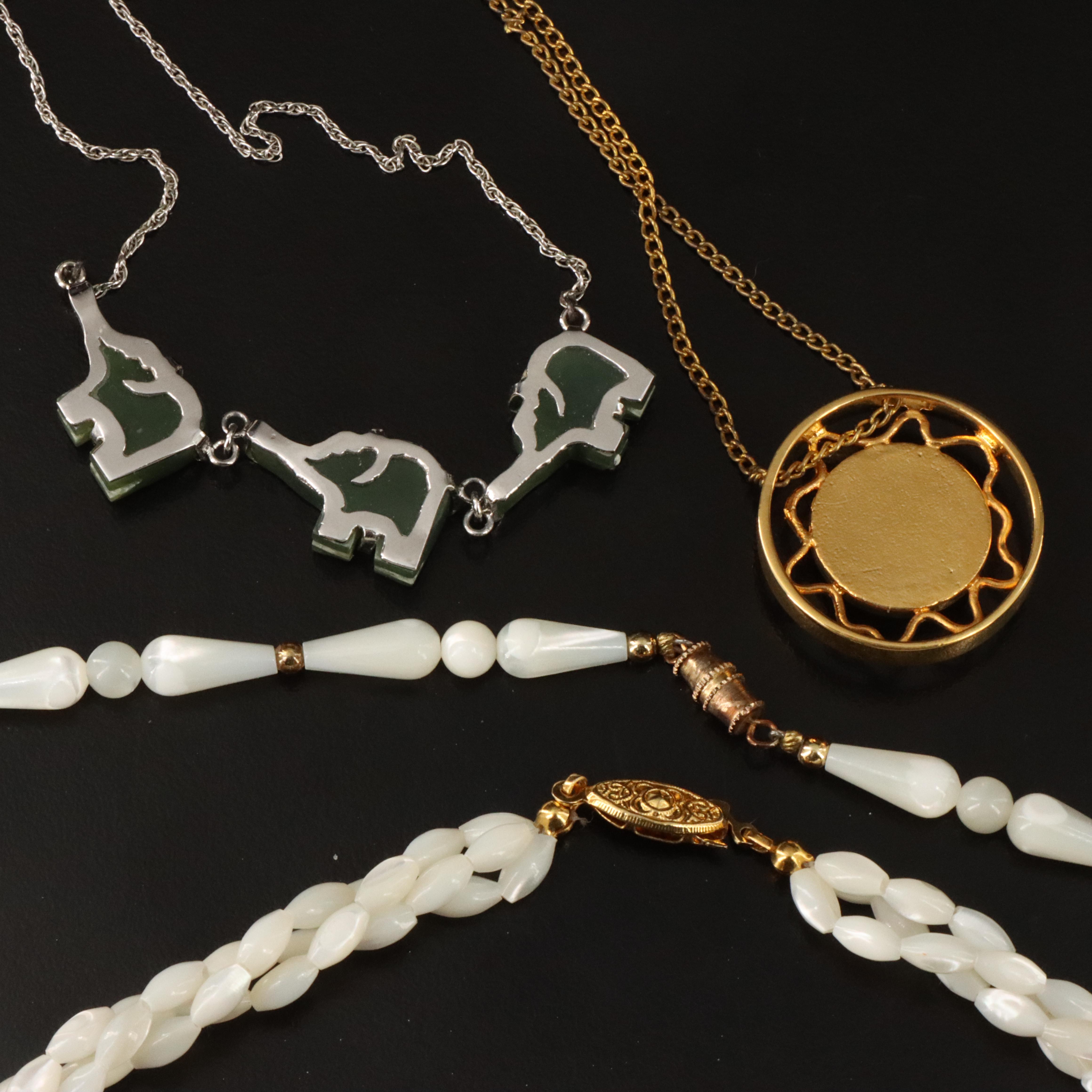 Vintage Jewelry Collection Featuring Coral, Mother-of-Pearl and Nephrite