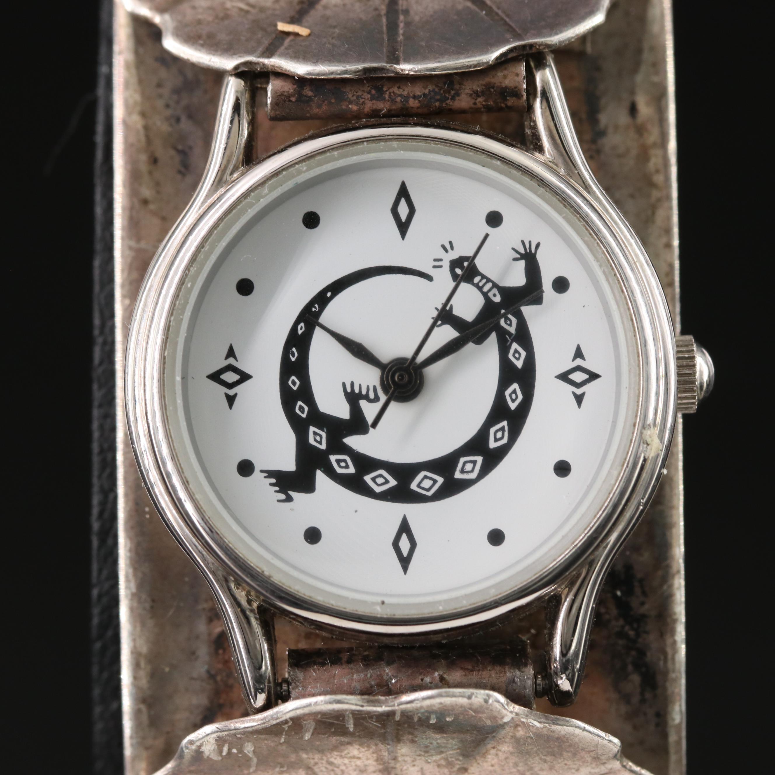 Effie Calavaza Zuni Sterling Turquoise and Coral Cuff Watch