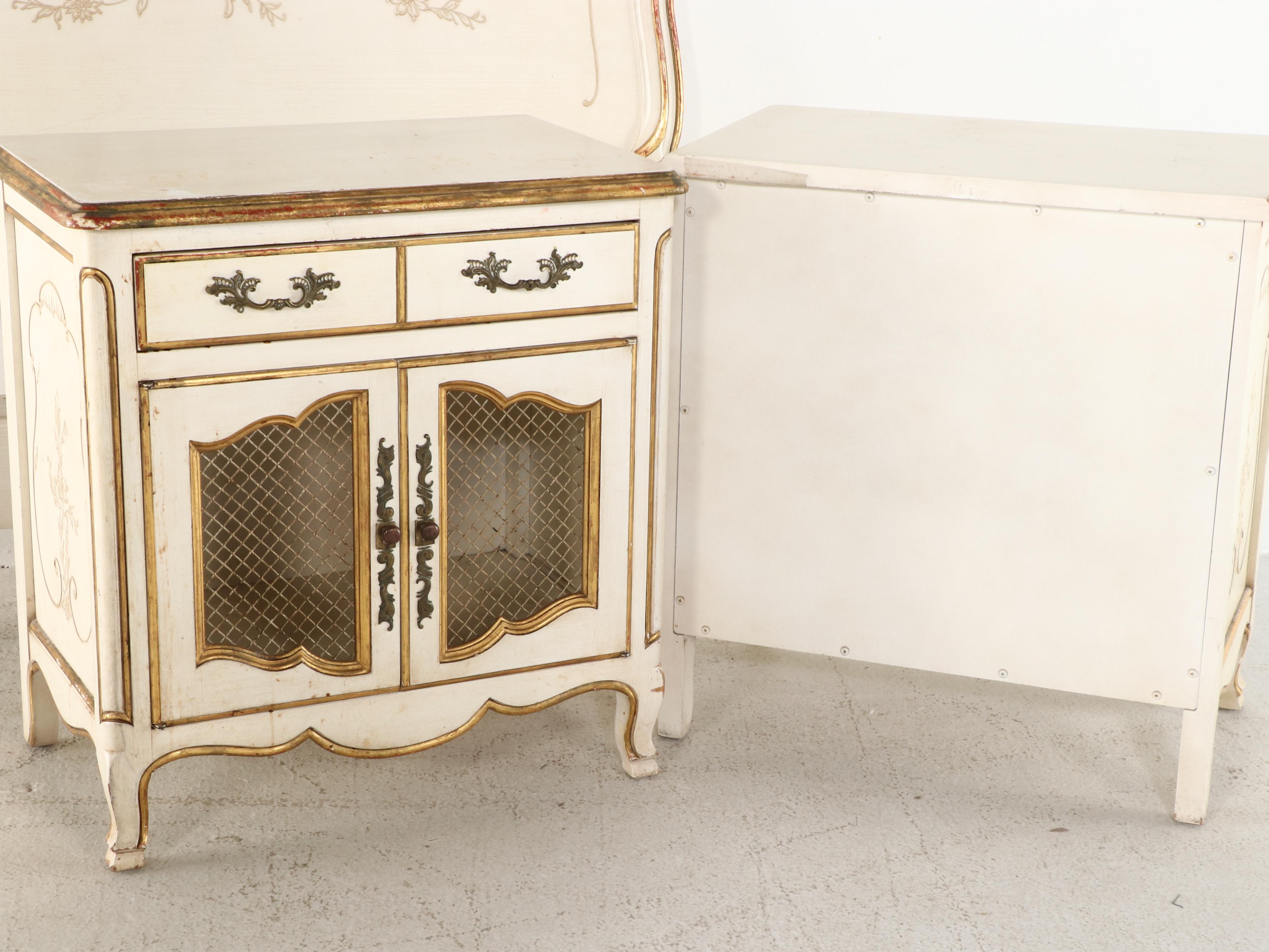 John Widdicomb French Provincial Style Painted Wood Bed and Side Tables