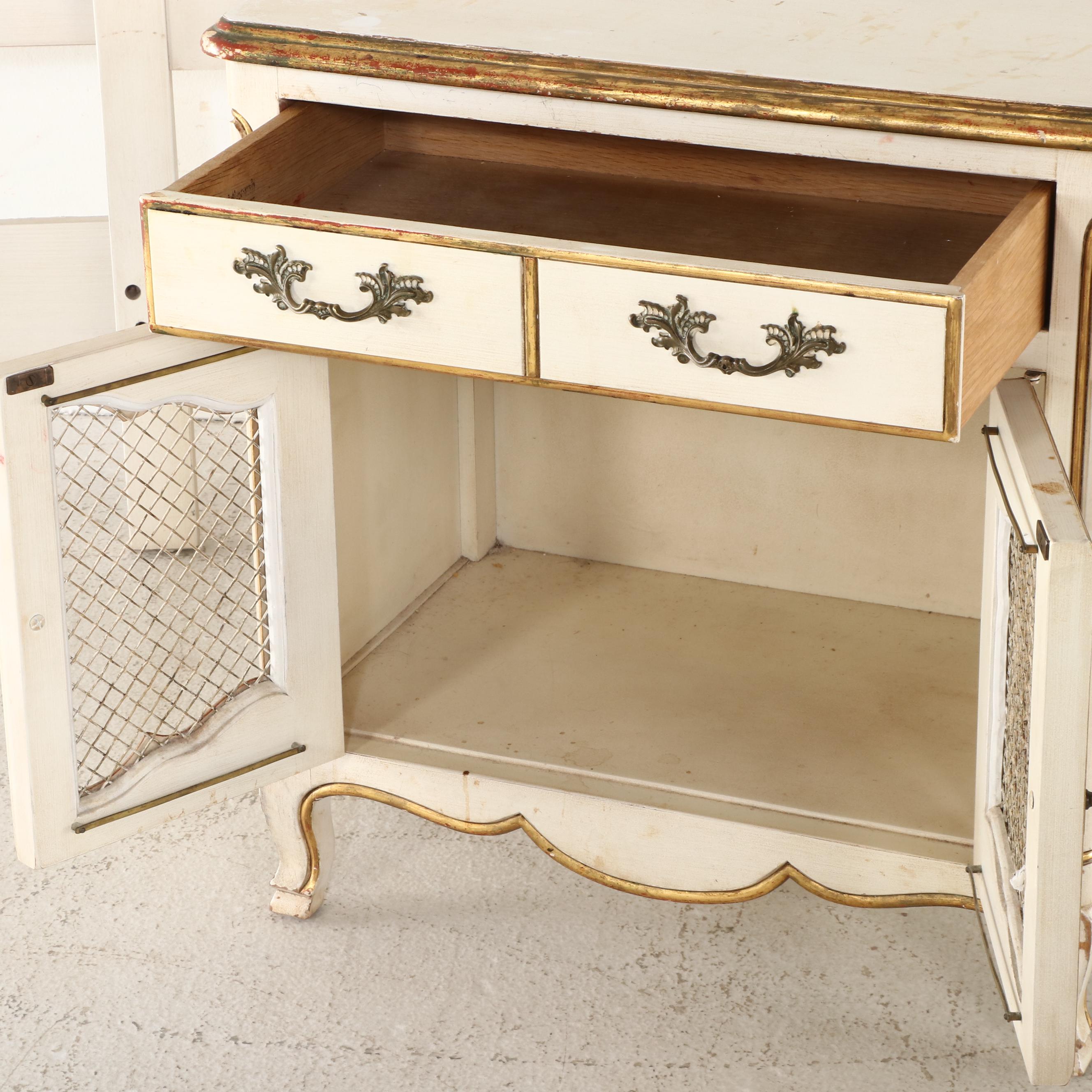 John Widdicomb French Provincial Style Painted Wood Bed and Side Tables