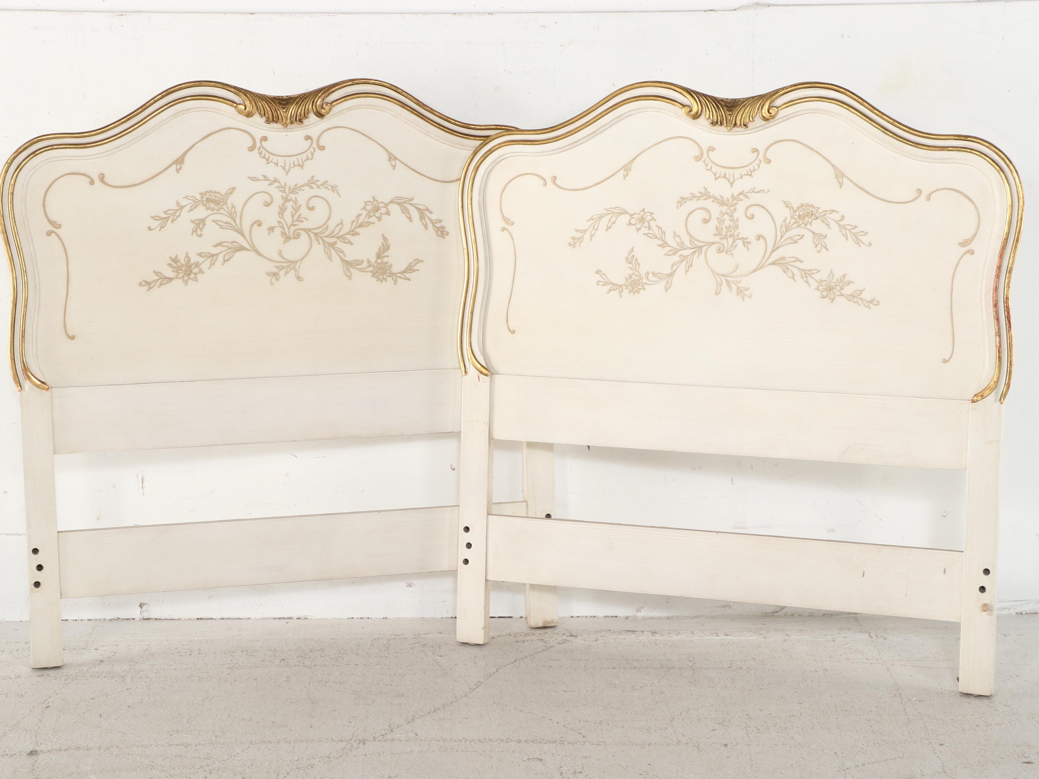 John Widdicomb French Provincial Style Painted Wood Bed and Side Tables