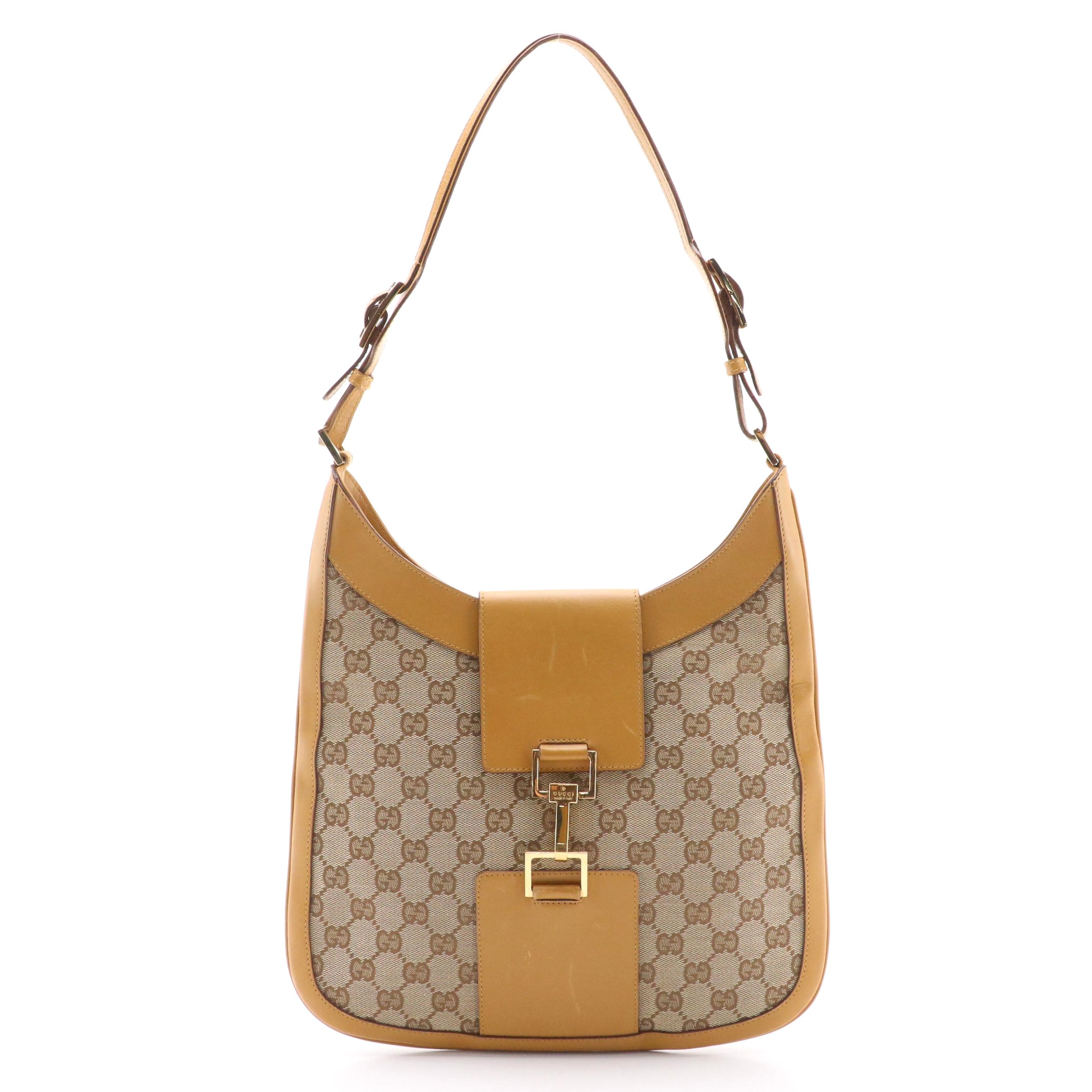 Gucci GG Canvas and Tan Leather Shoulder Bag