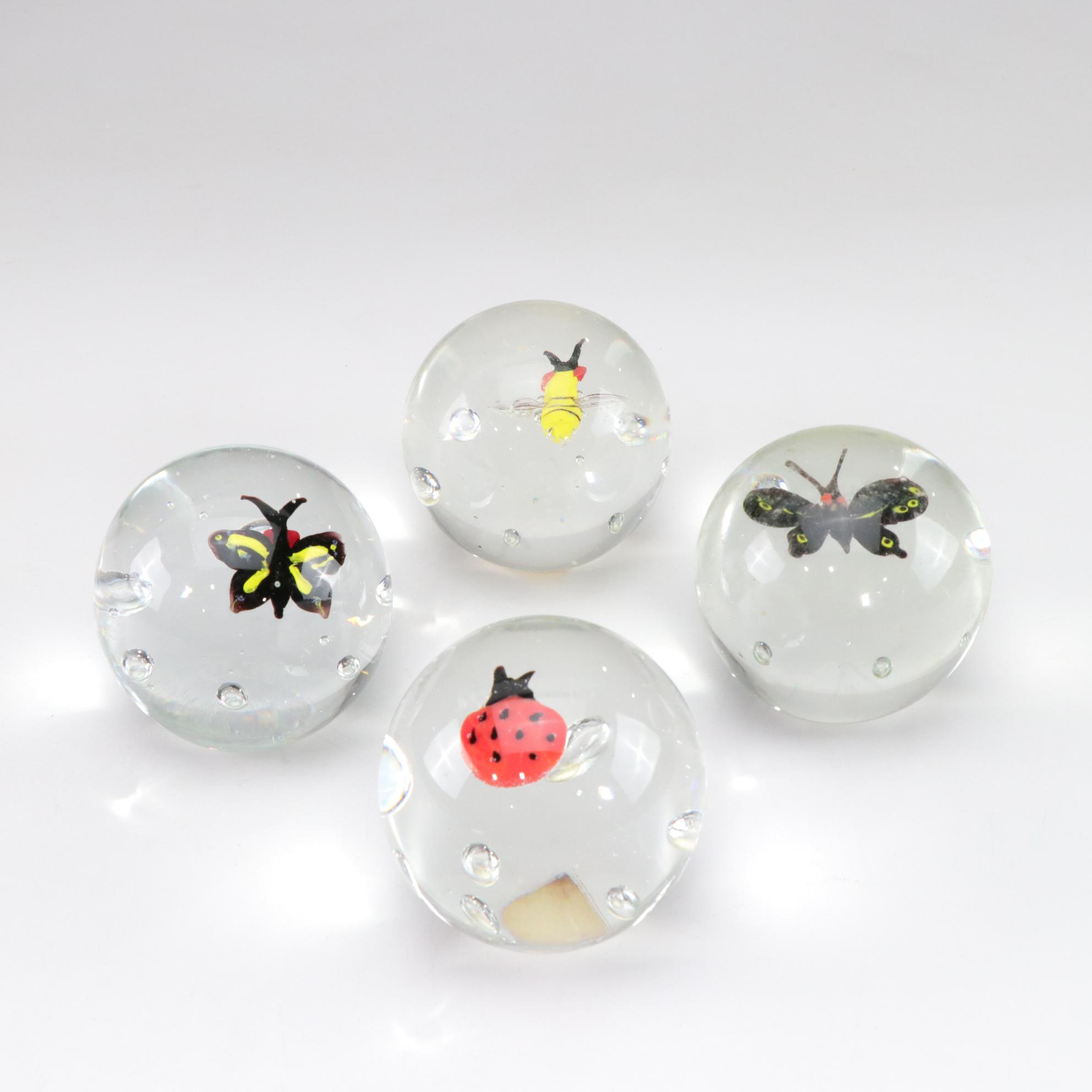 Art Glass Insect Motif Bubble Paperweights