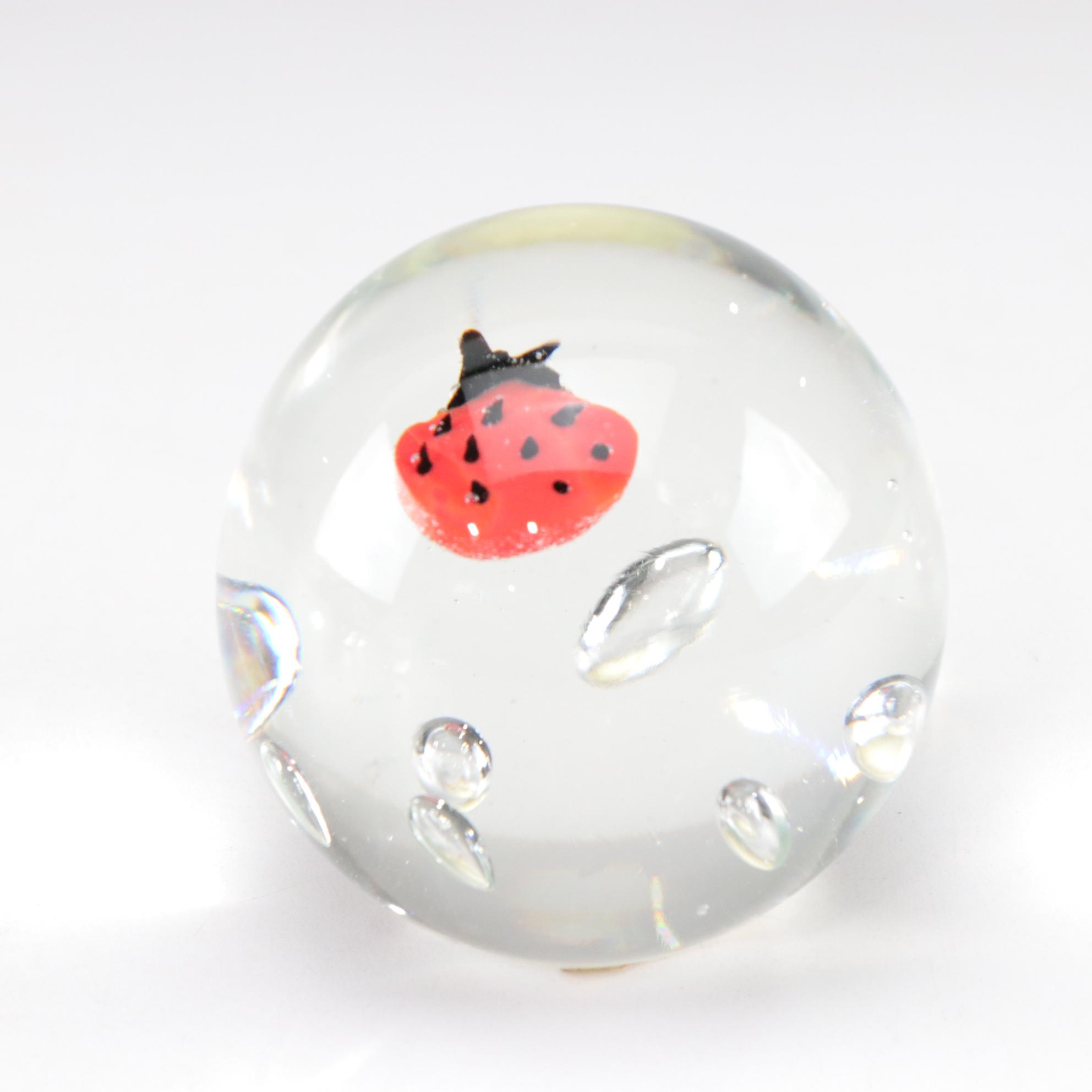 Art Glass Insect Motif Bubble Paperweights
