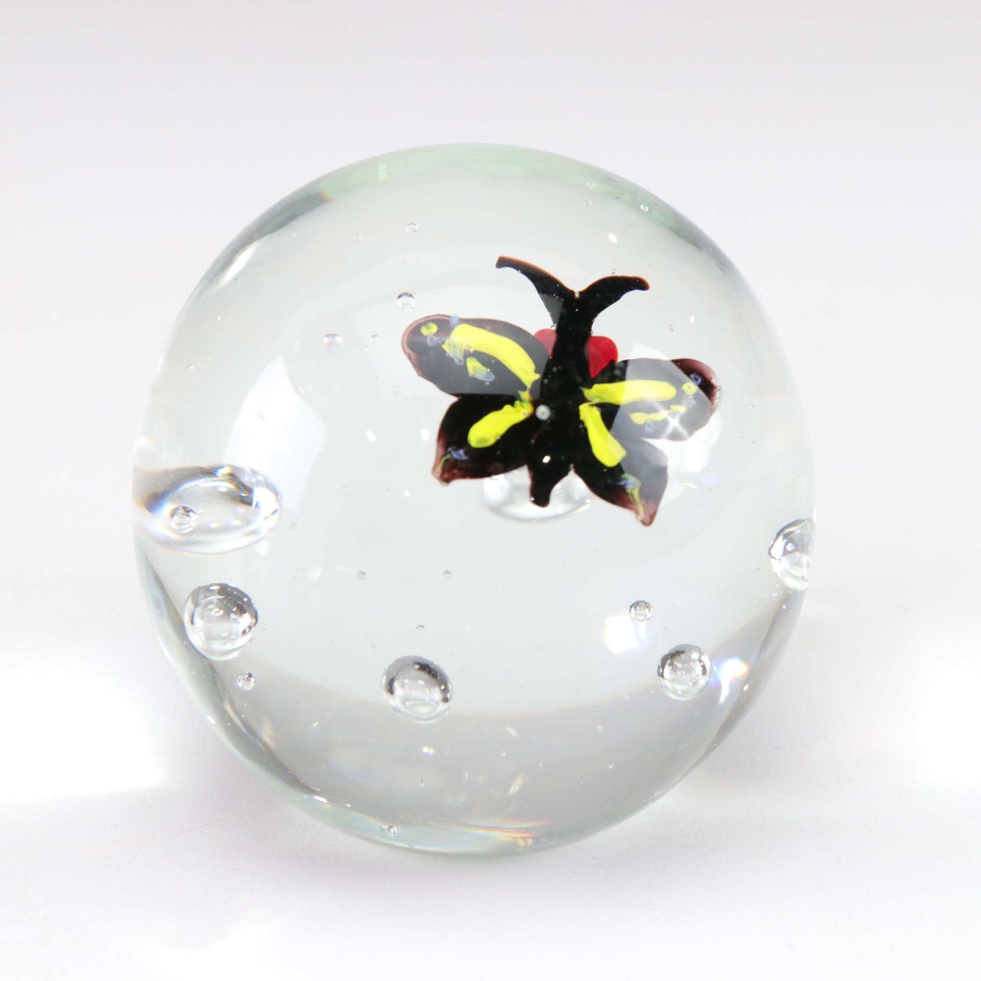 Art Glass Insect Motif Bubble Paperweights