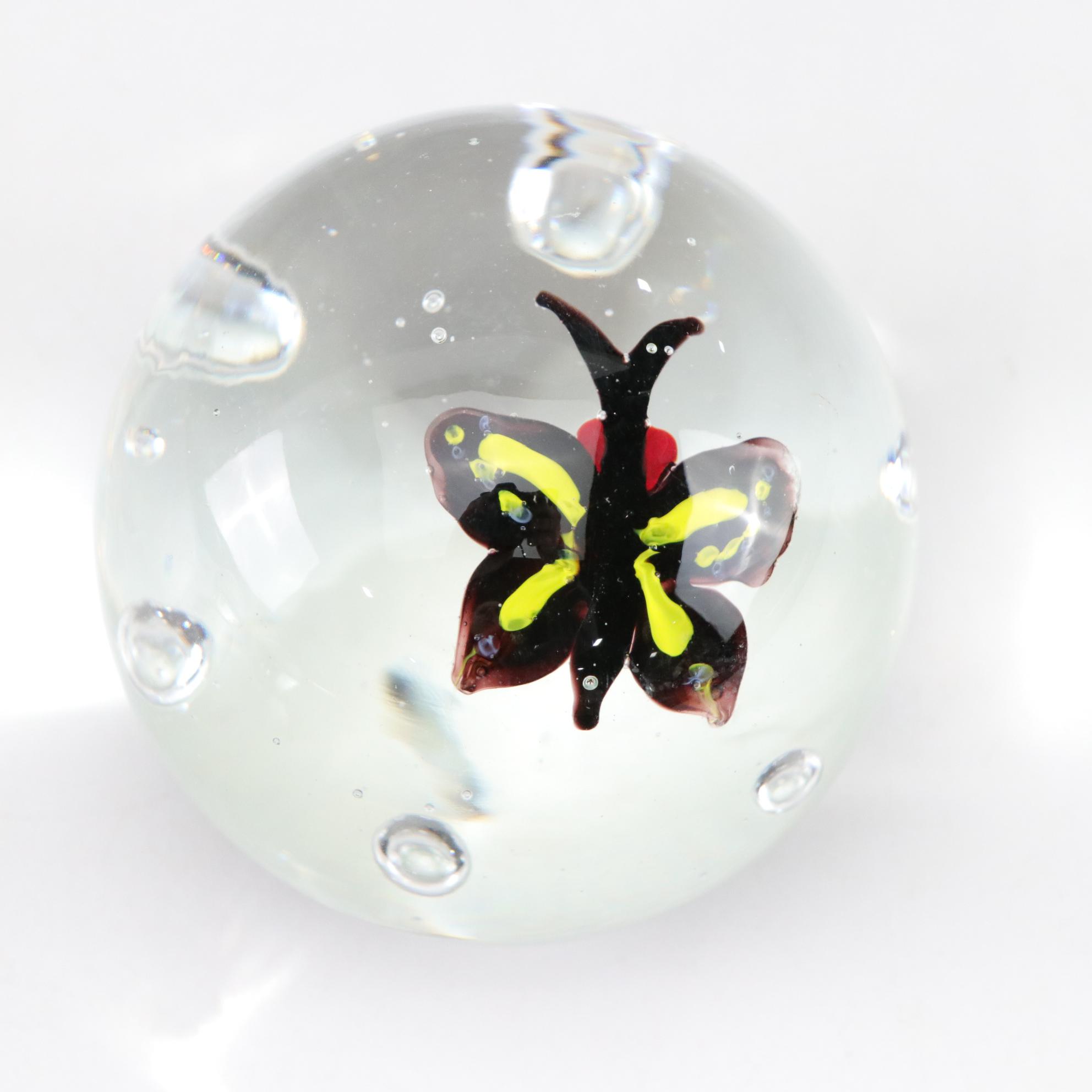 Art Glass Insect Motif Bubble Paperweights