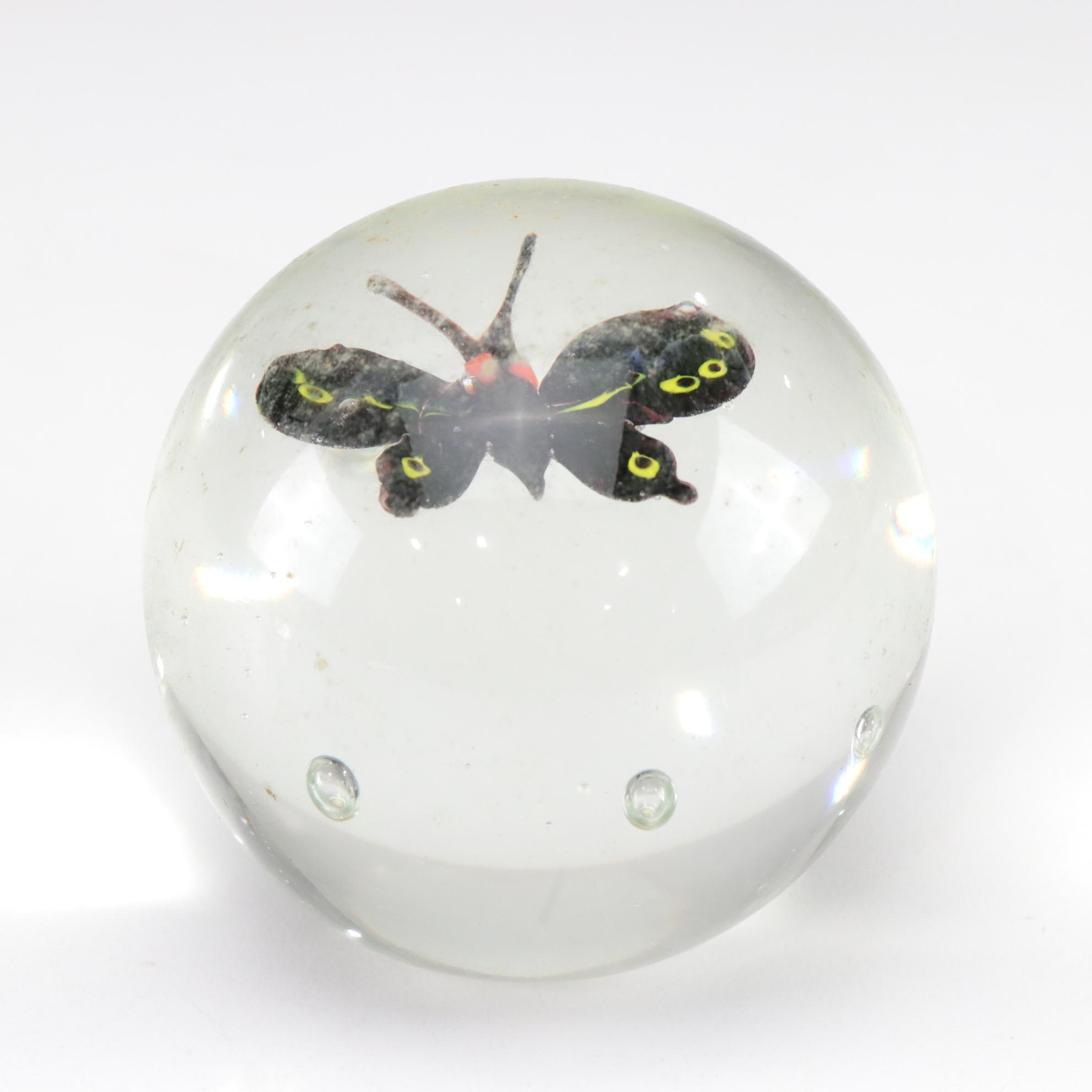 Art Glass Insect Motif Bubble Paperweights