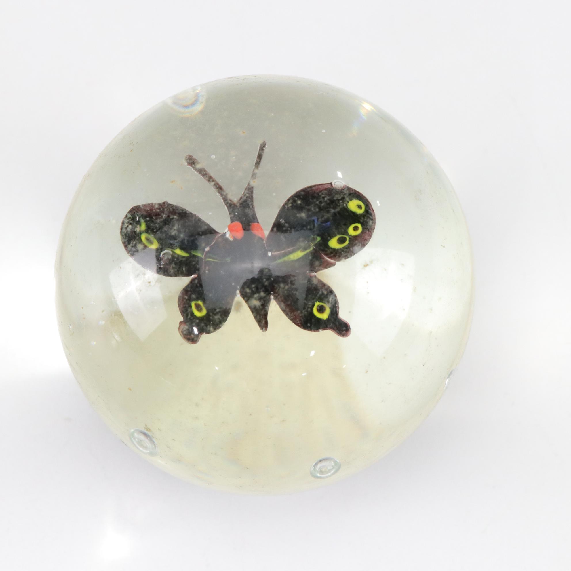 Art Glass Insect Motif Bubble Paperweights