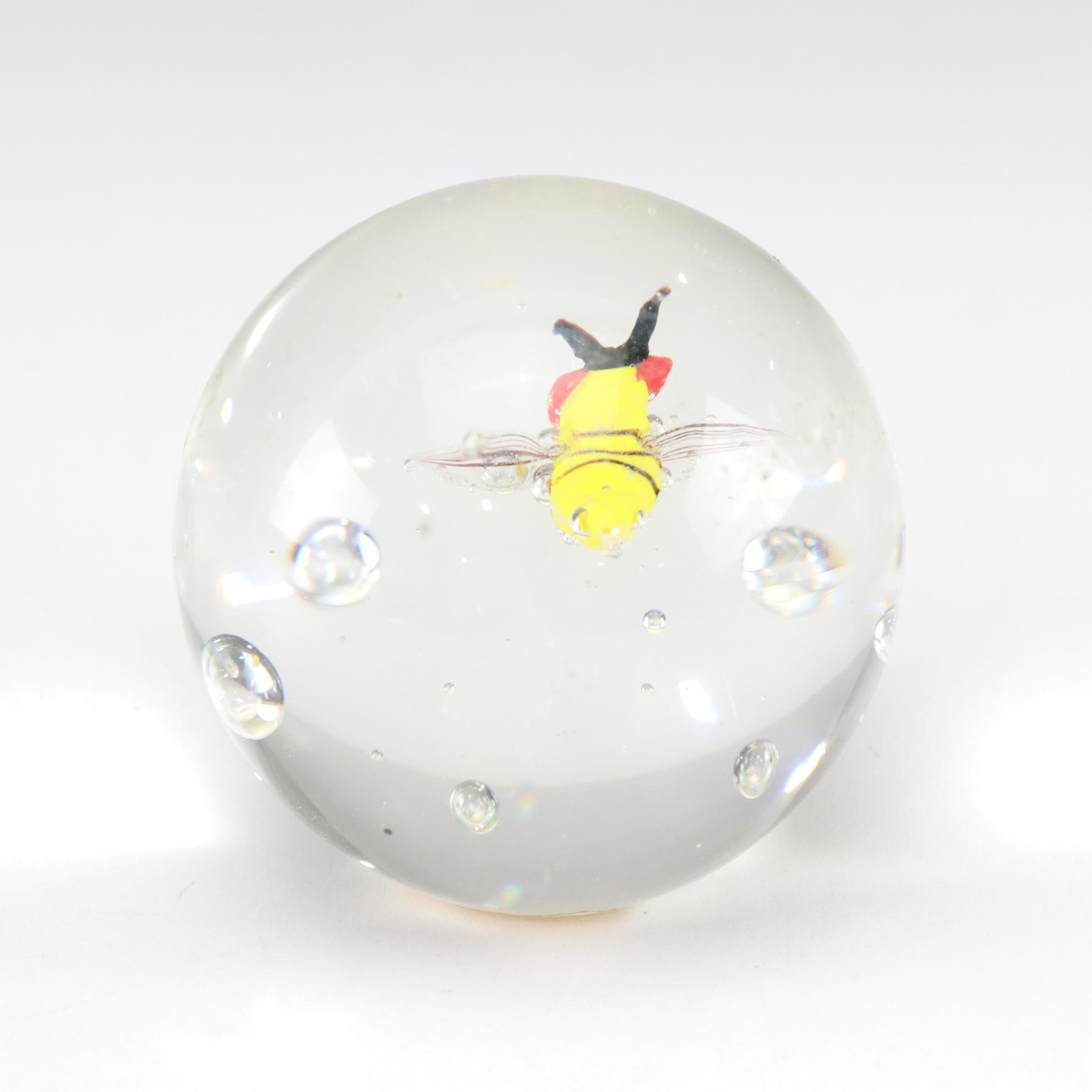 Art Glass Insect Motif Bubble Paperweights