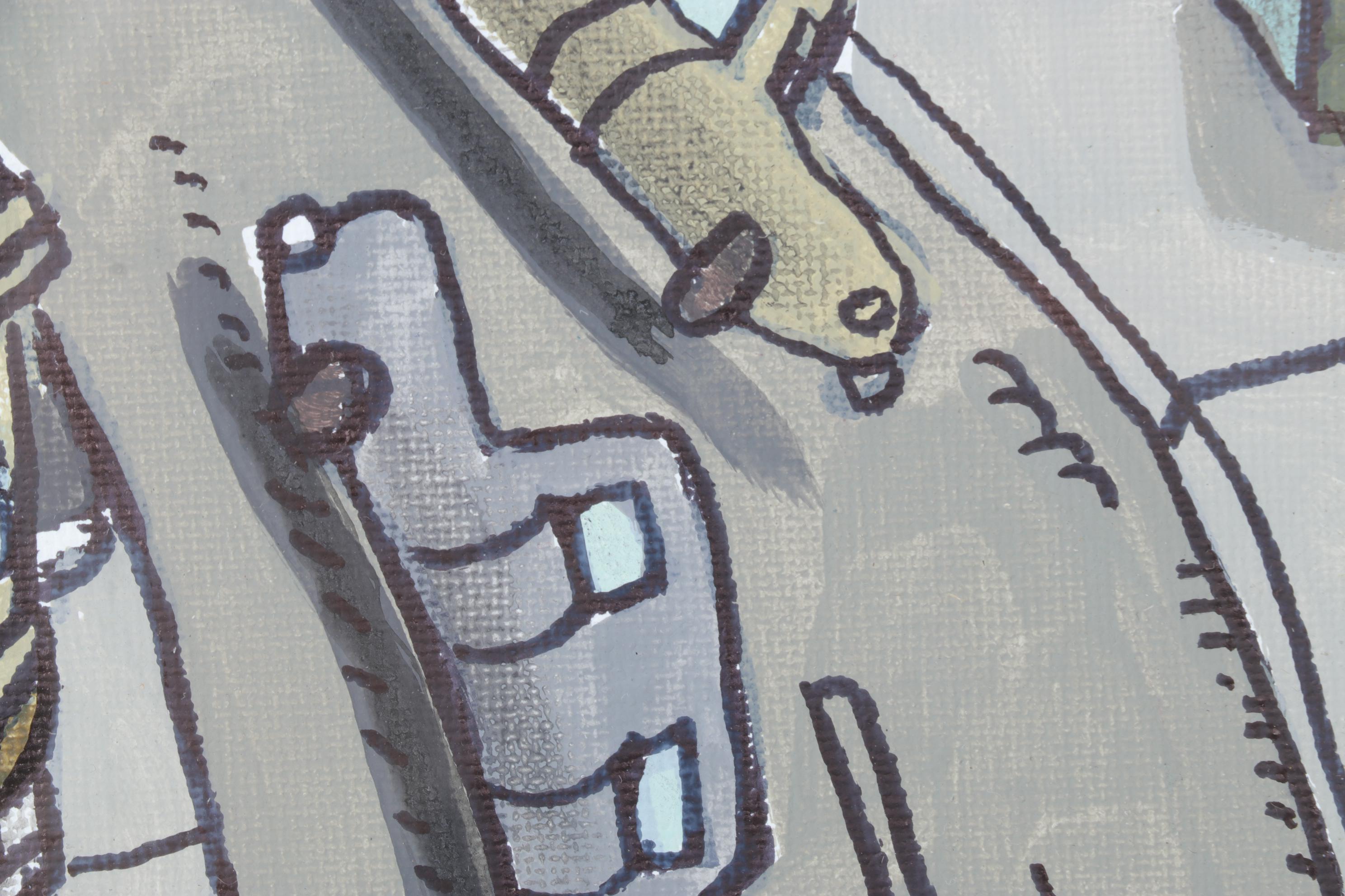 Aaron Wooten Stylized Cityscape Acrylic Painting, 21st century