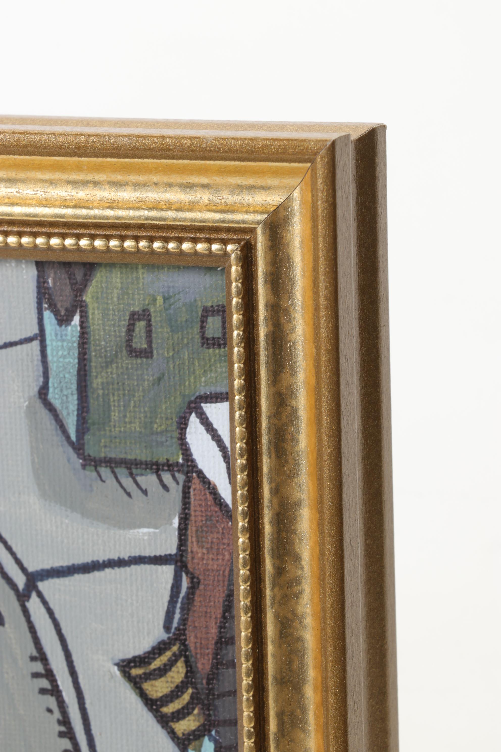 Aaron Wooten Stylized Cityscape Acrylic Painting, 21st century