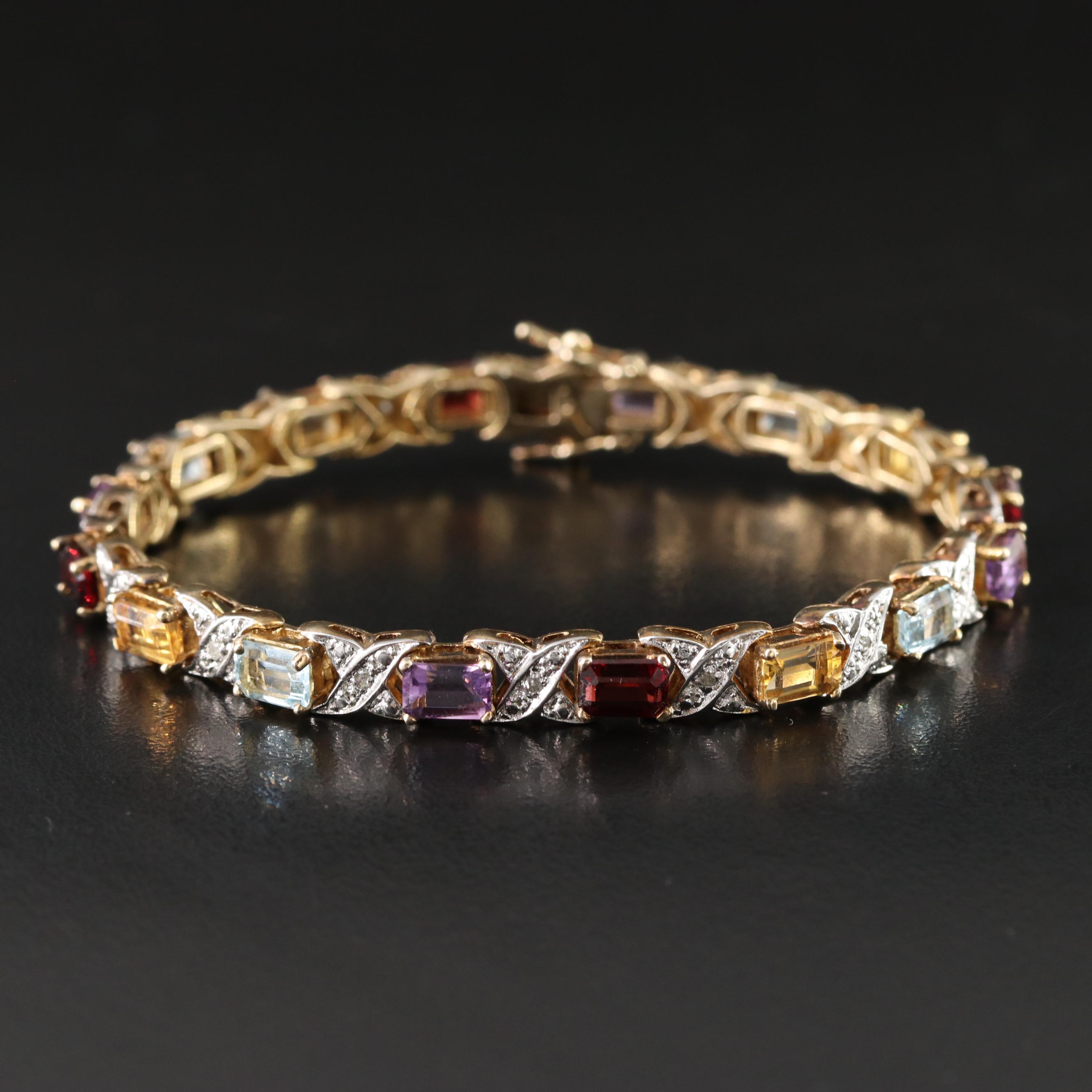 Sterling Amethyst, Diamond and Gemstone Bracelet