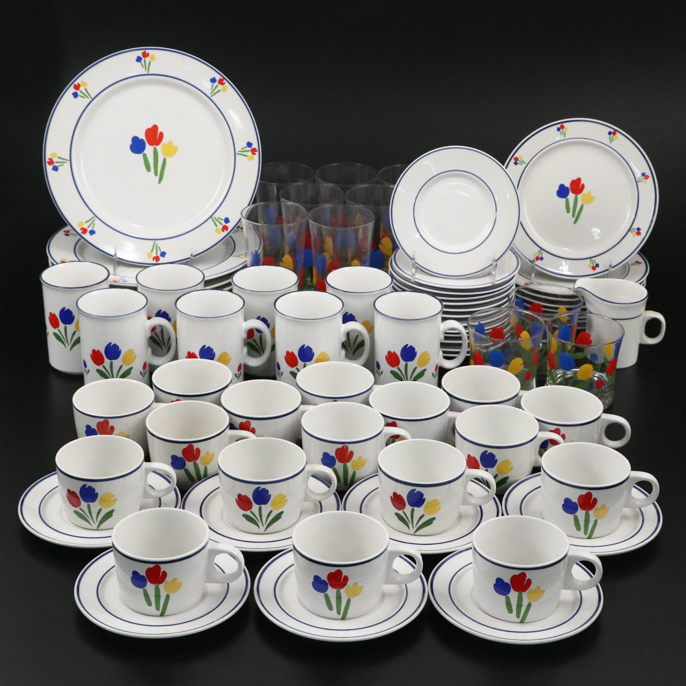 Newcor "Paradise" Stoneware, JMP "Tulip Tyme" Dinnerware and Glassware
