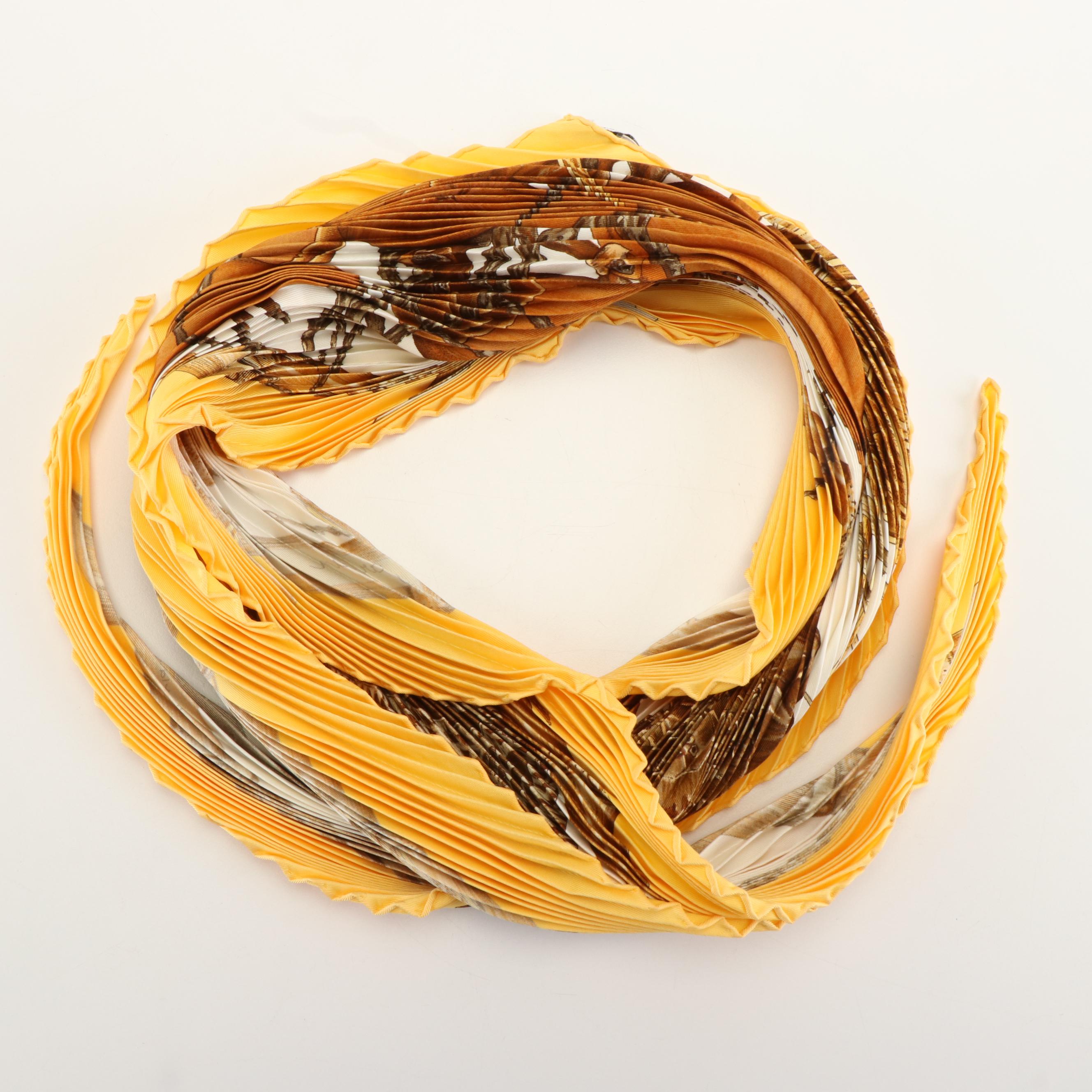 Louis Vuitton "Jardin Creole" Plisse Multi Colored Silk Twill Scarf