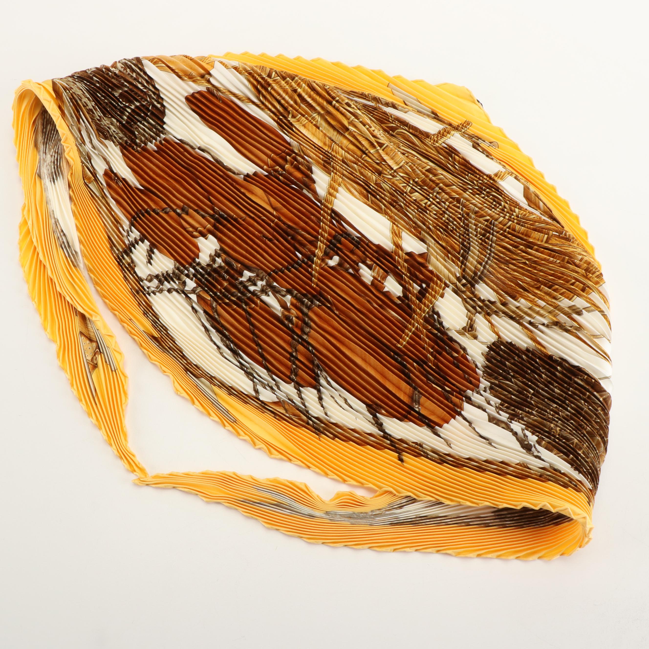 Louis Vuitton "Jardin Creole" Plisse Multi Colored Silk Twill Scarf