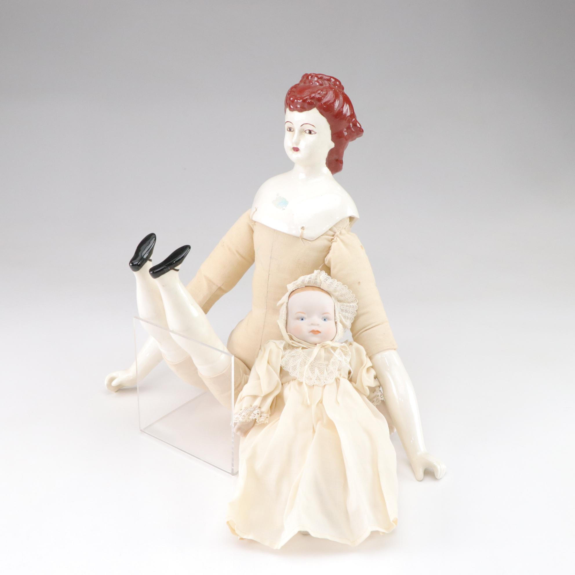 Shackman Bisque Baby and China Head Doll Pair