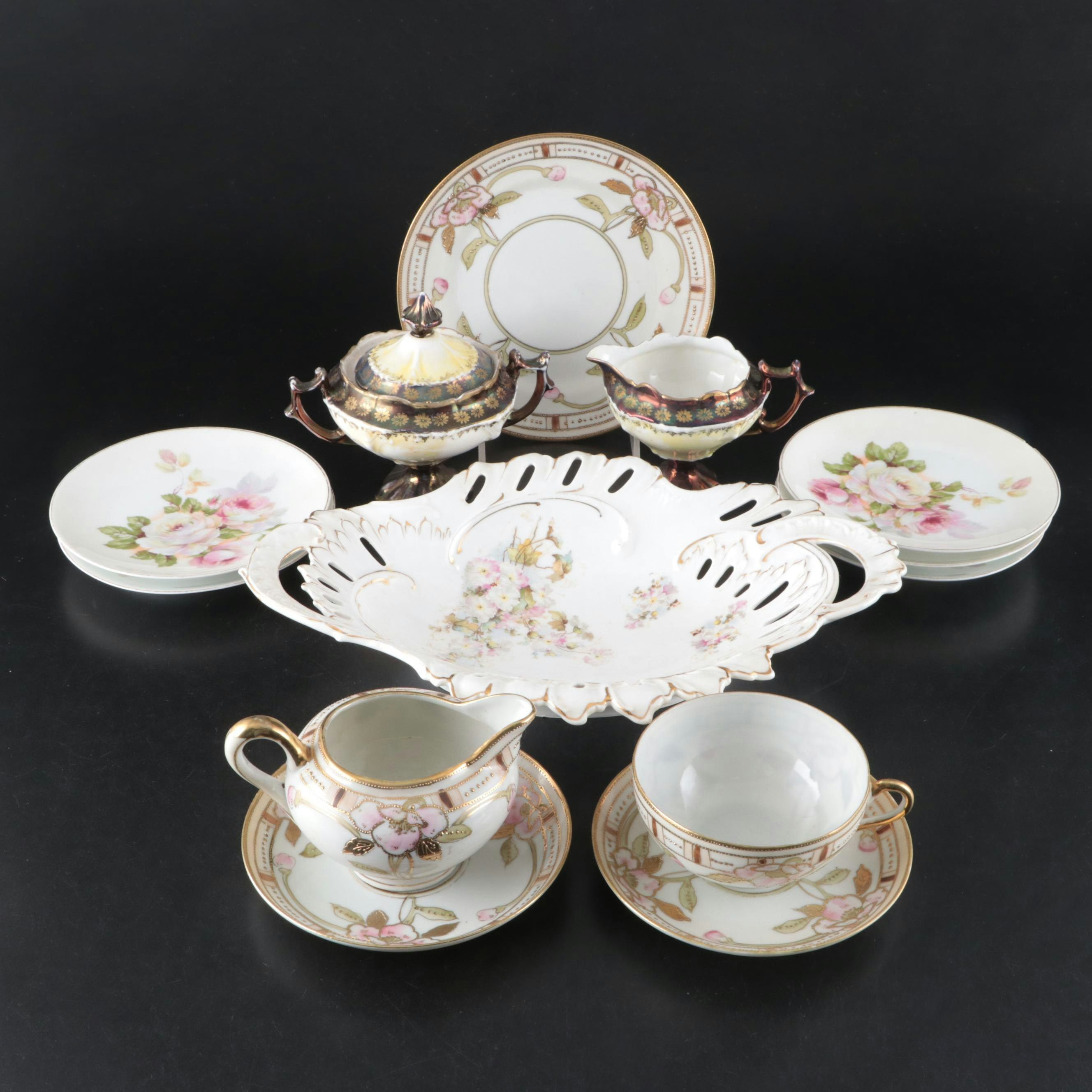 Thomas Floral Porcelain Plates with Other German and Nippon Porcelain Décor