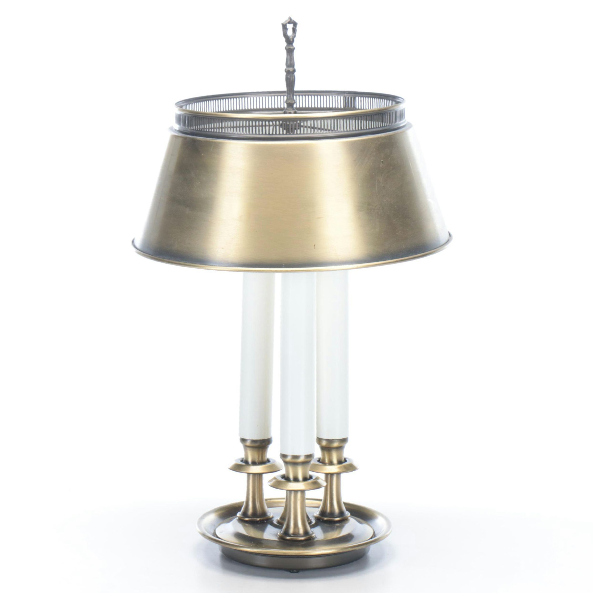 Bouillotte Style Brushed Brass Finish Table Lamp with Tole Shade, Mid-20th C.