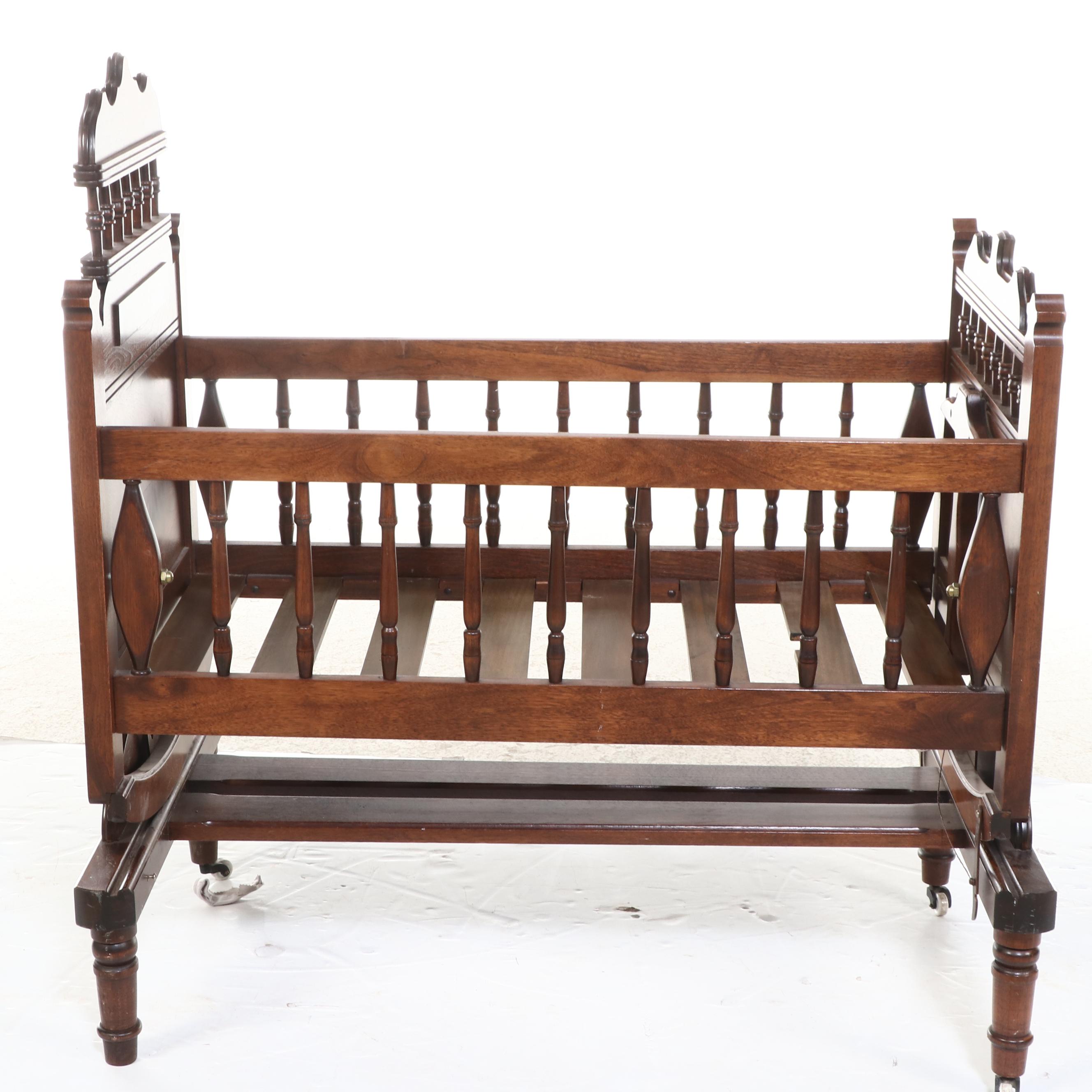 Victorian Eastlake Style Walnut Spool Baby Cradle, Late 19th Century
