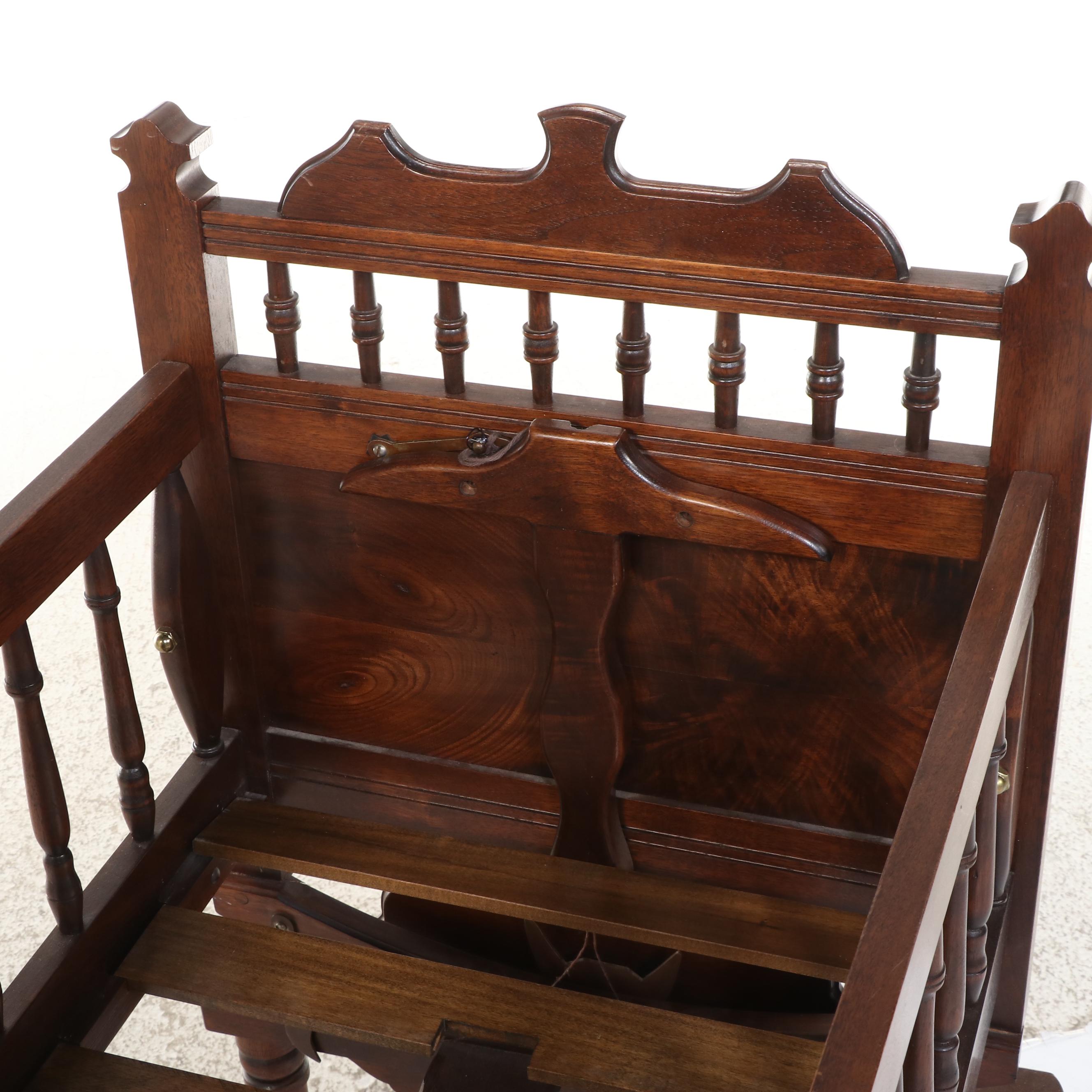 Victorian Eastlake Style Walnut Spool Baby Cradle, Late 19th Century