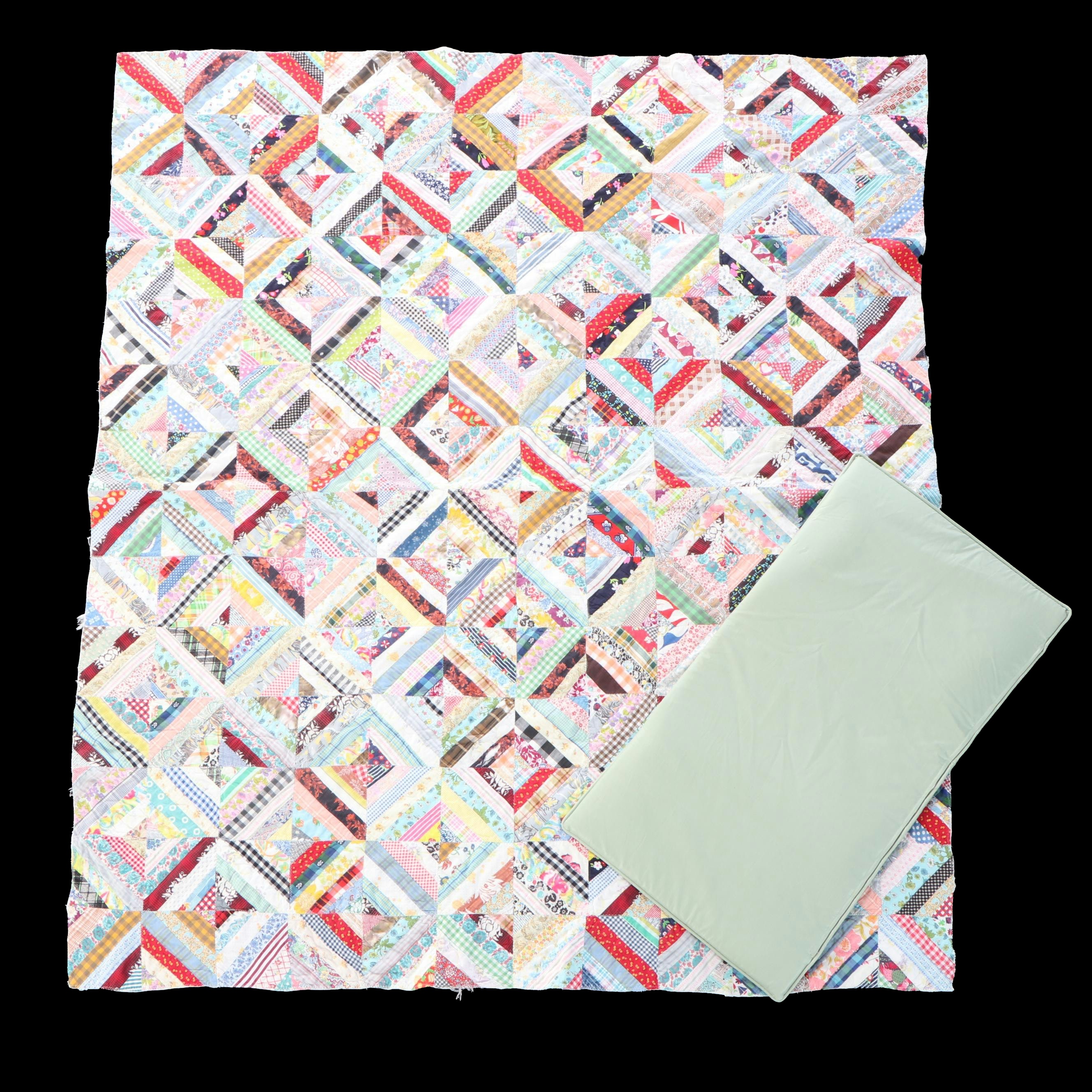 Handmade Scrappy "Log Cabin" Pieced Quilt