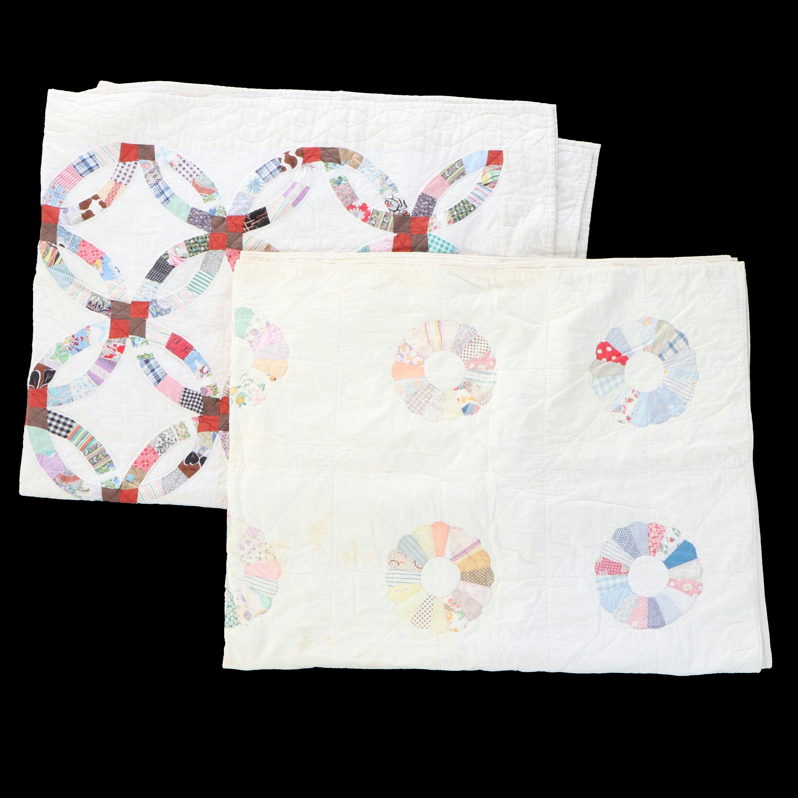 Handmade "Dresden Plate" and "Double Wedding Ring" Pieced Quilts