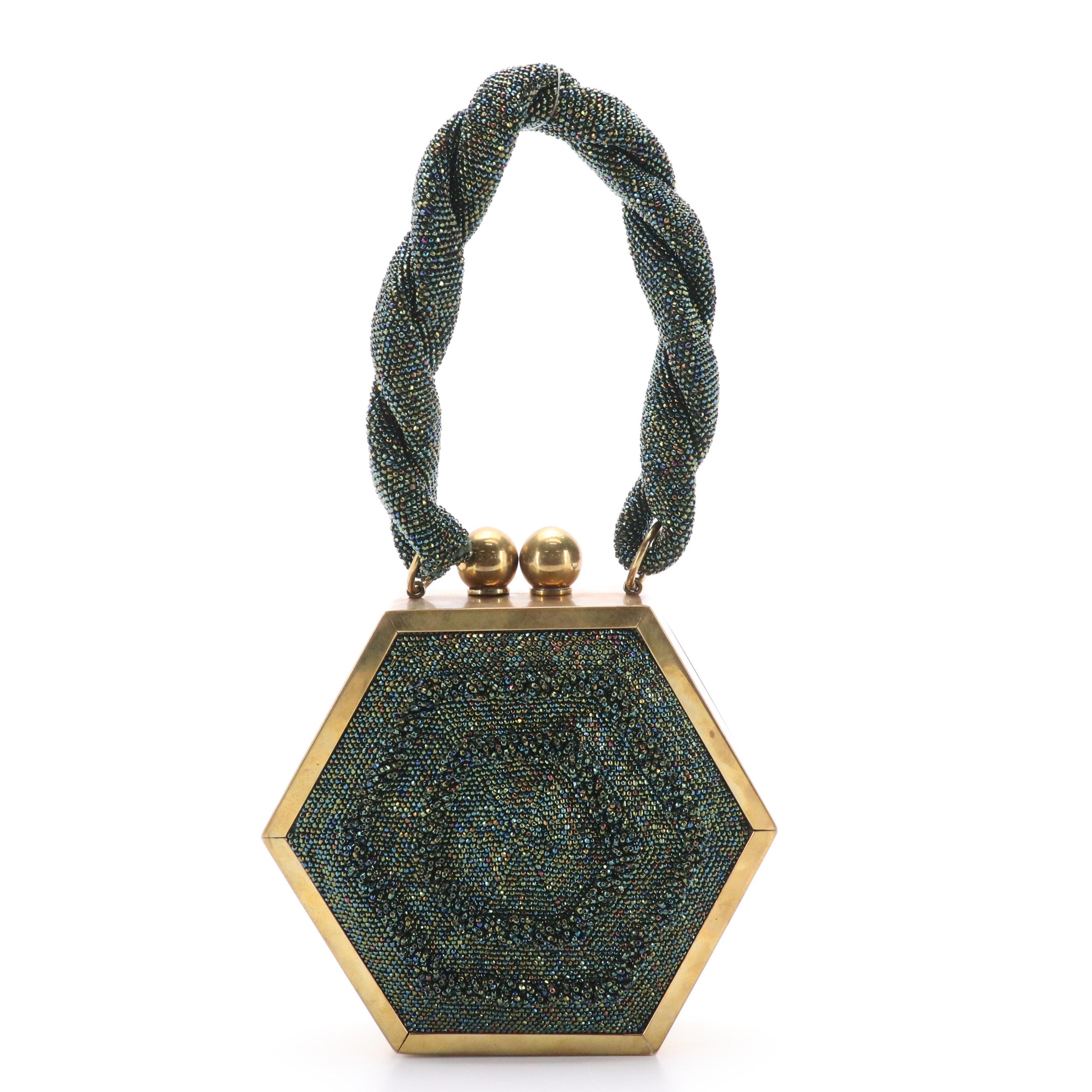 J. B. Barcelona Sateen/Metal Minaudière with Other Hexagon Metal/Bead Box Purse