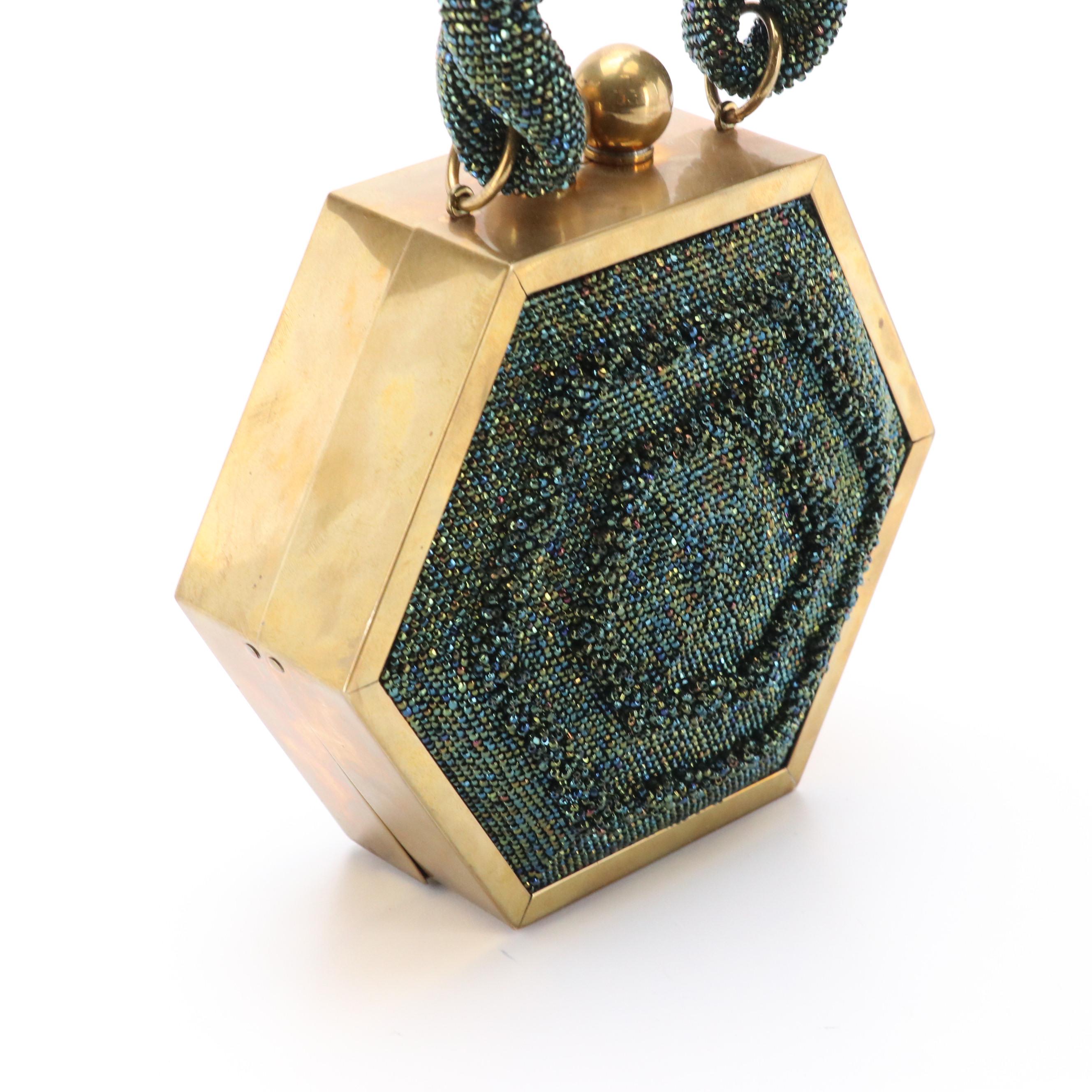 J. B. Barcelona Sateen/Metal Minaudière with Other Hexagon Metal/Bead Box Purse