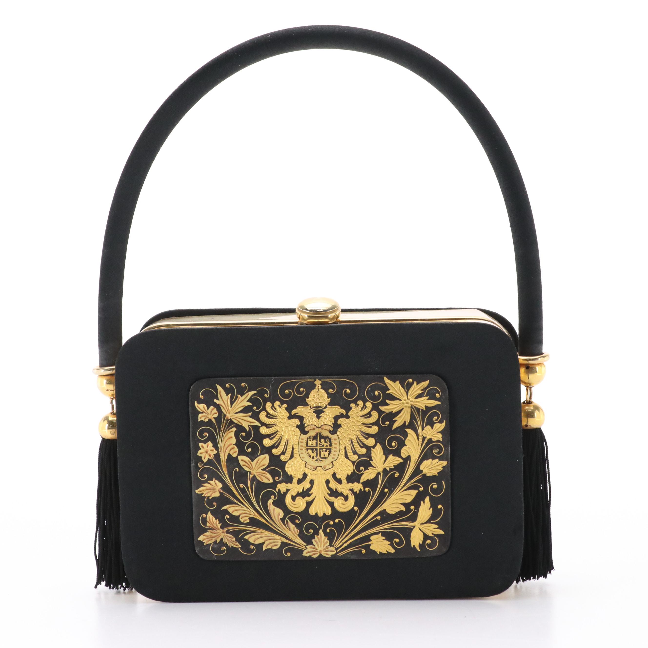 J. B. Barcelona Sateen/Metal Minaudière with Other Hexagon Metal/Bead Box Purse