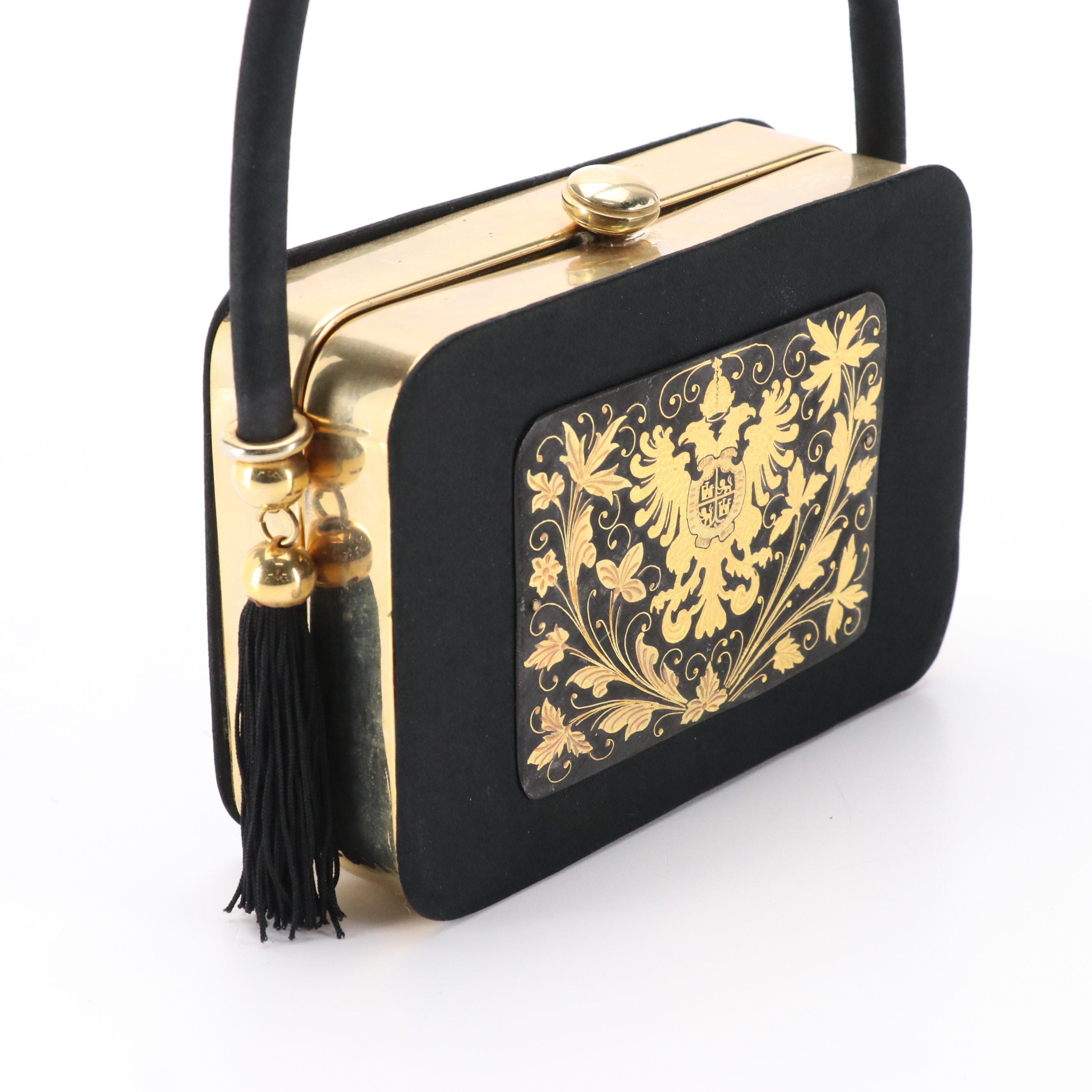 J. B. Barcelona Sateen/Metal Minaudière with Other Hexagon Metal/Bead Box Purse