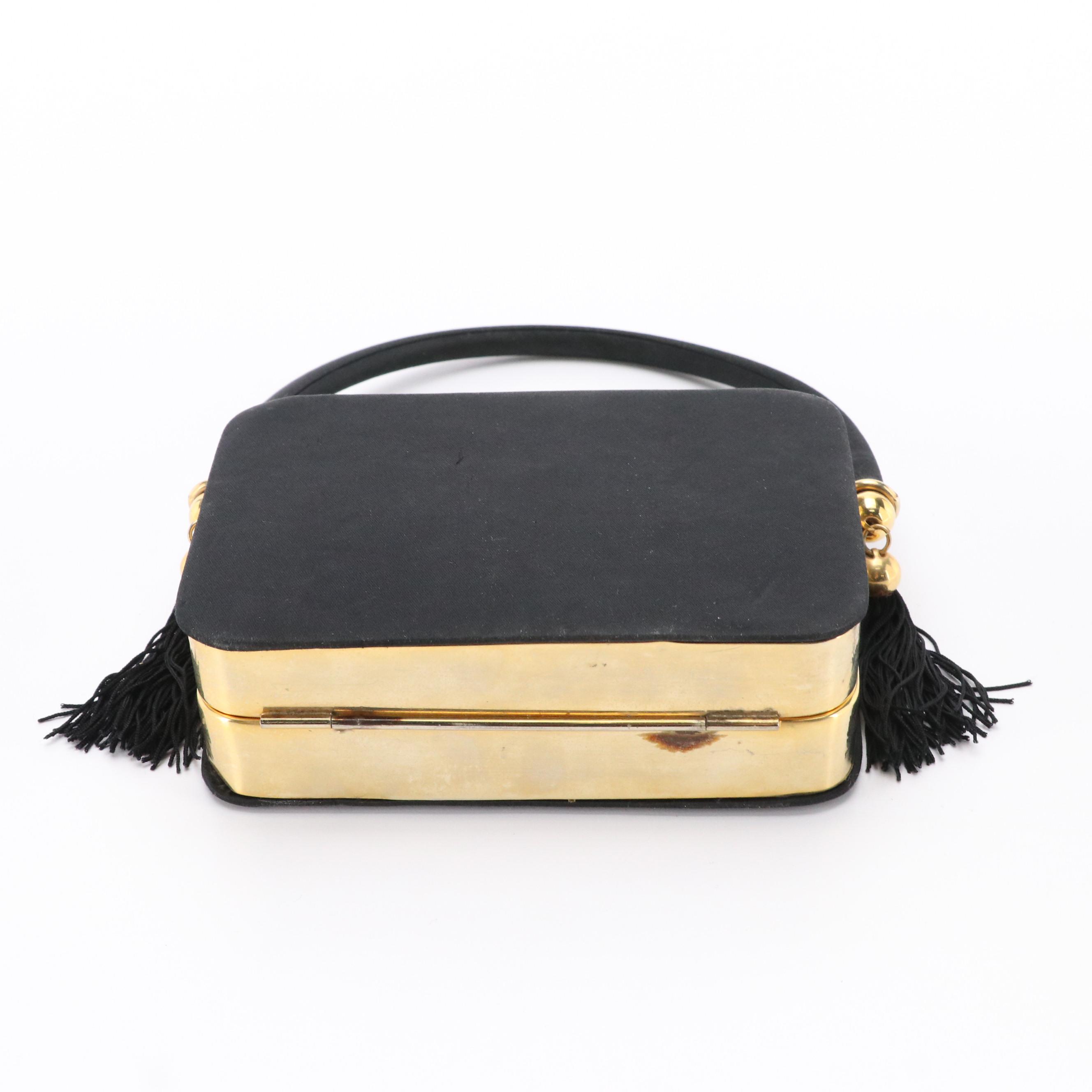 J. B. Barcelona Sateen/Metal Minaudière with Other Hexagon Metal/Bead Box Purse