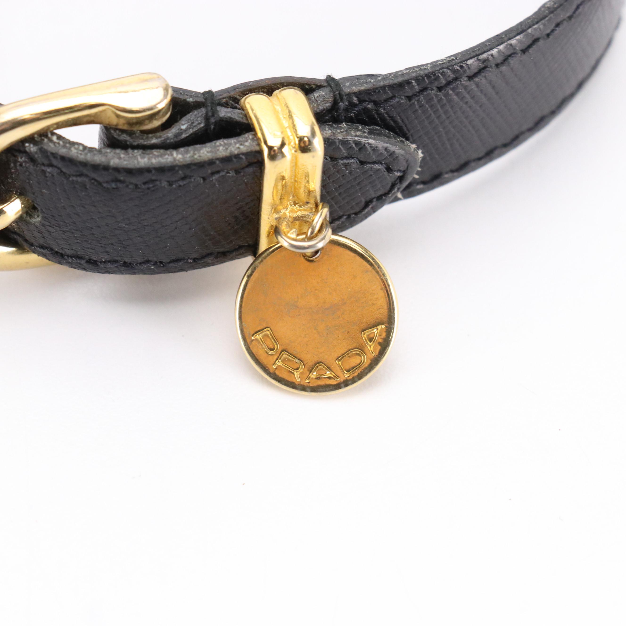 Prada Bracelet in Black Saffiano Leather with Gold Charm