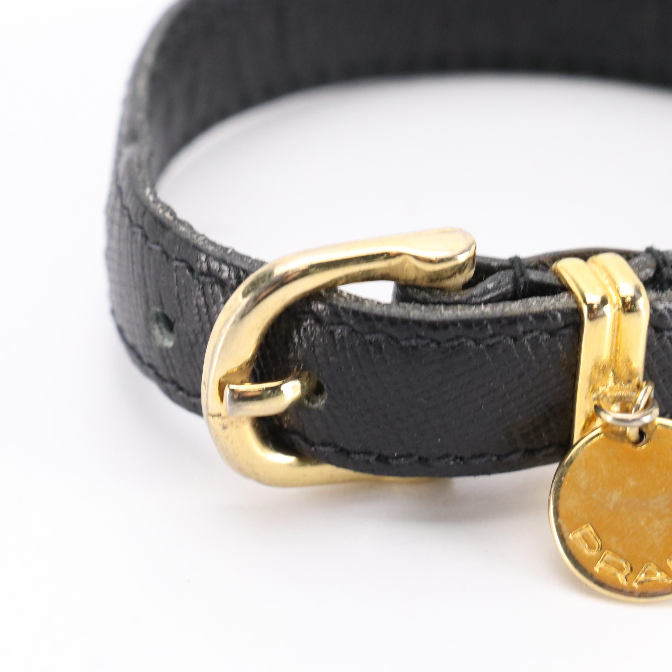 Prada Bracelet in Black Saffiano Leather with Gold Charm