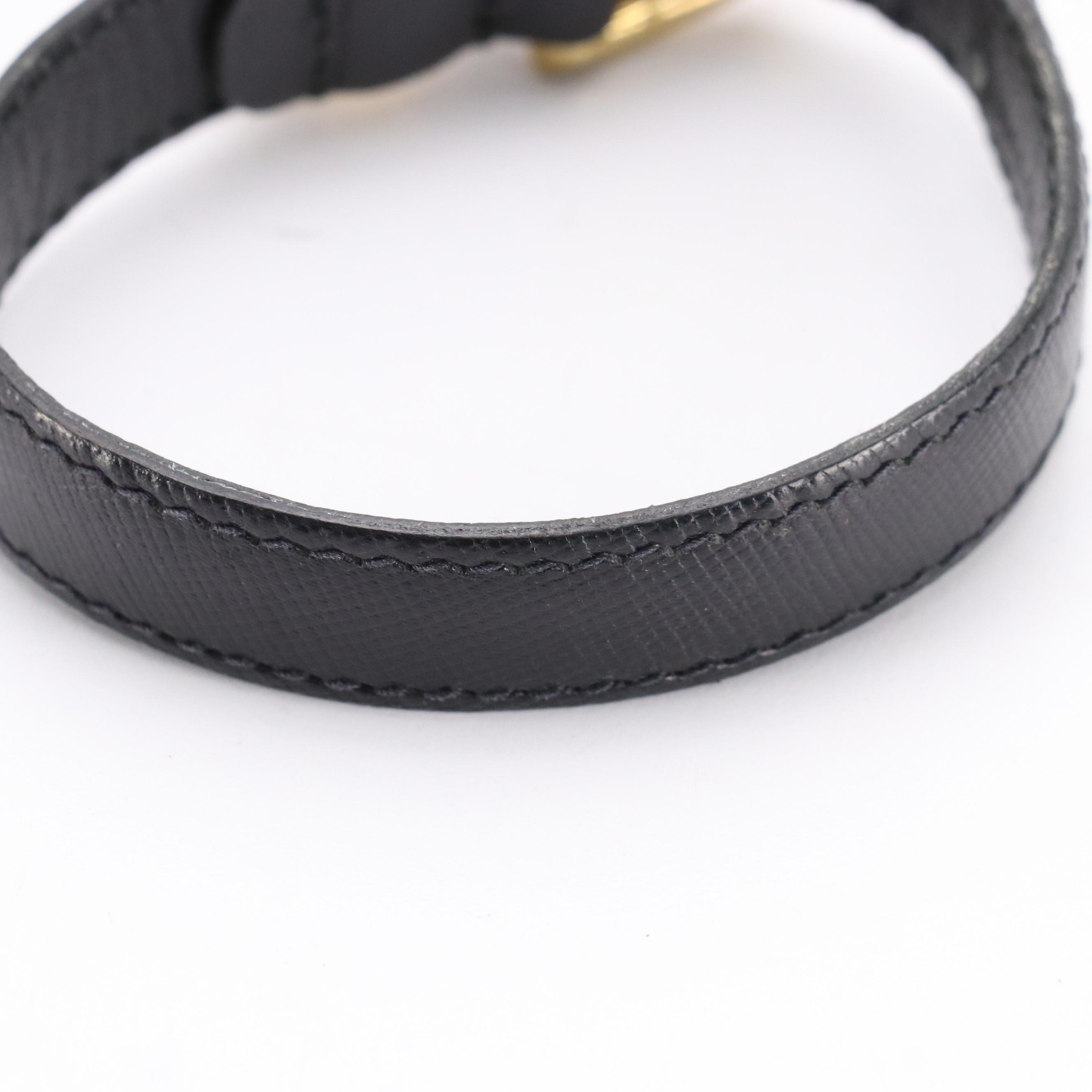Prada Bracelet in Black Saffiano Leather with Gold Charm