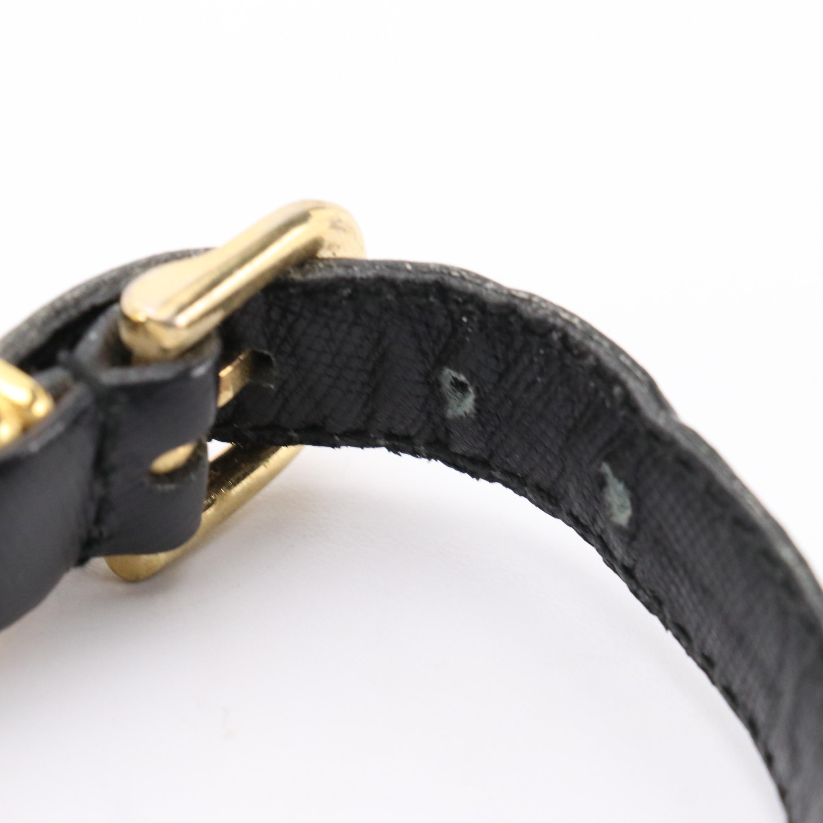Prada Bracelet in Black Saffiano Leather with Gold Charm