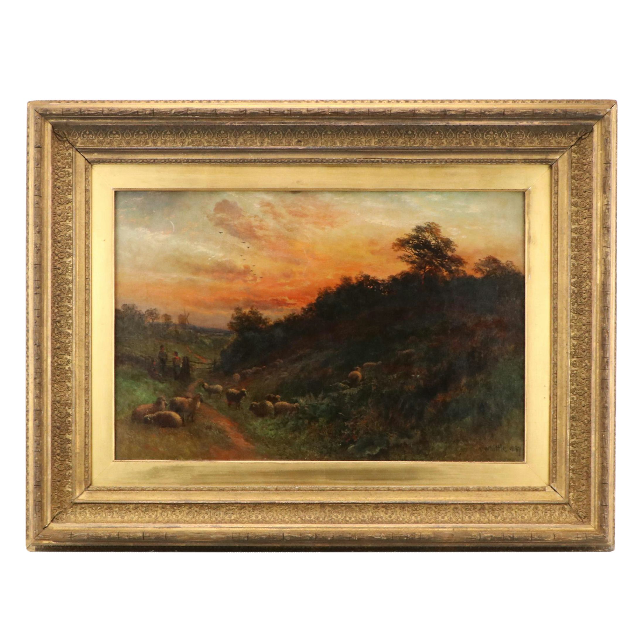 Thomas Whittle The Elder Sunset Landscape Oil Painting, 19th Century