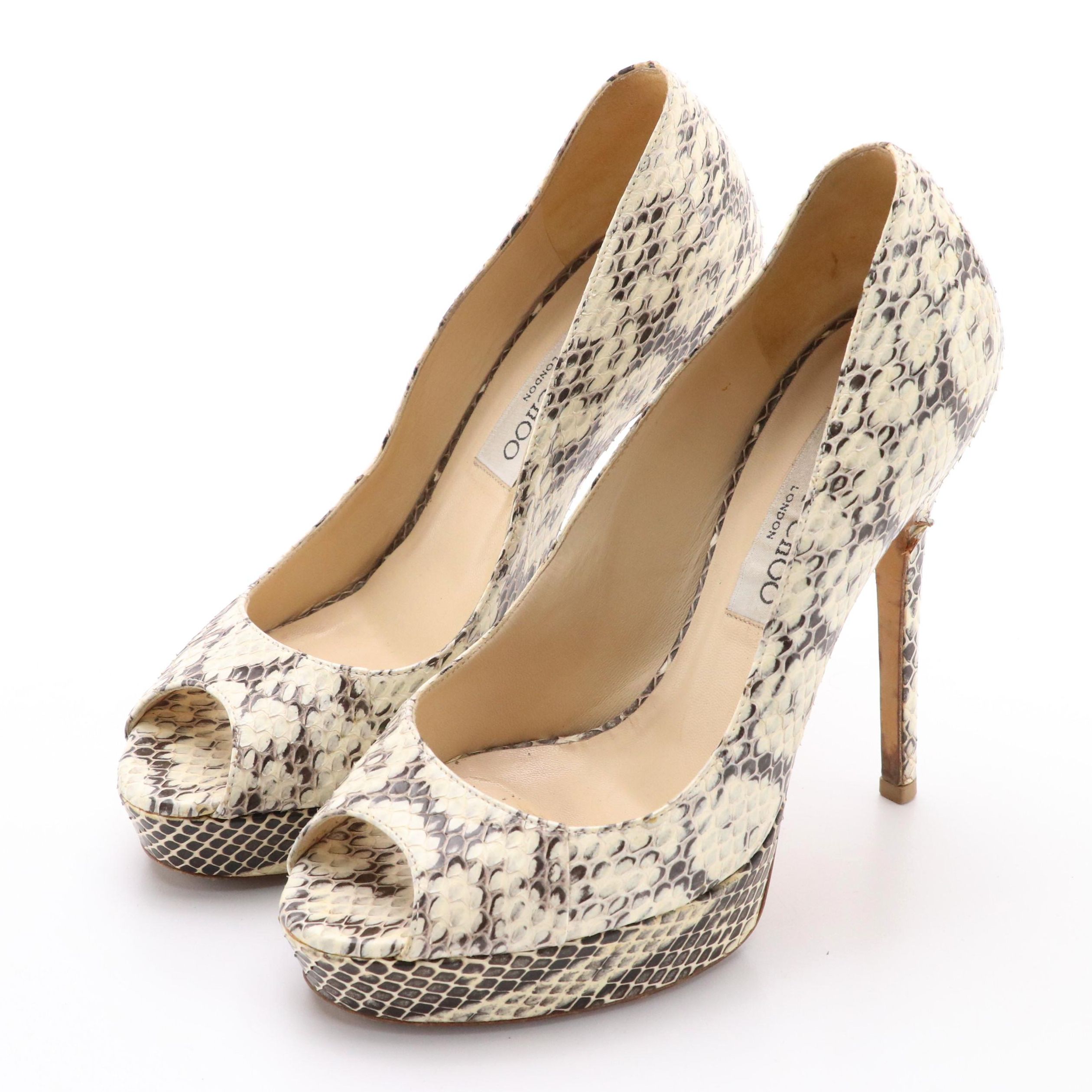 Jimmy Choo Dahlia Open-Toed Platform Pumps in Python Skin