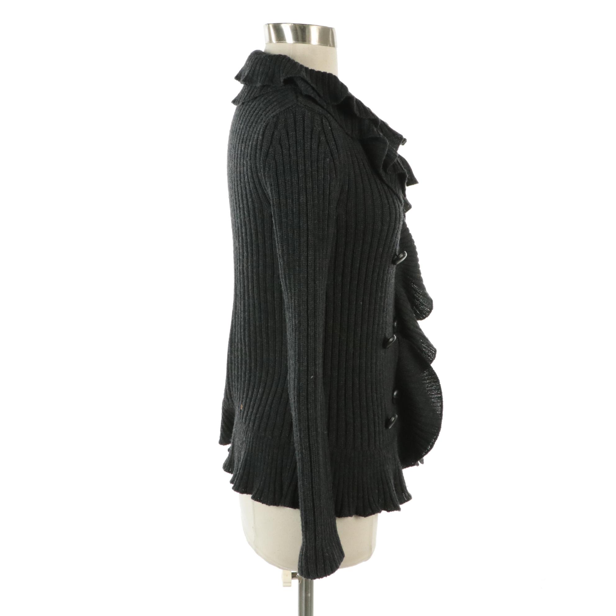 Prada Ruffled Wool Knit Double-Breasted Cardigan Sweater