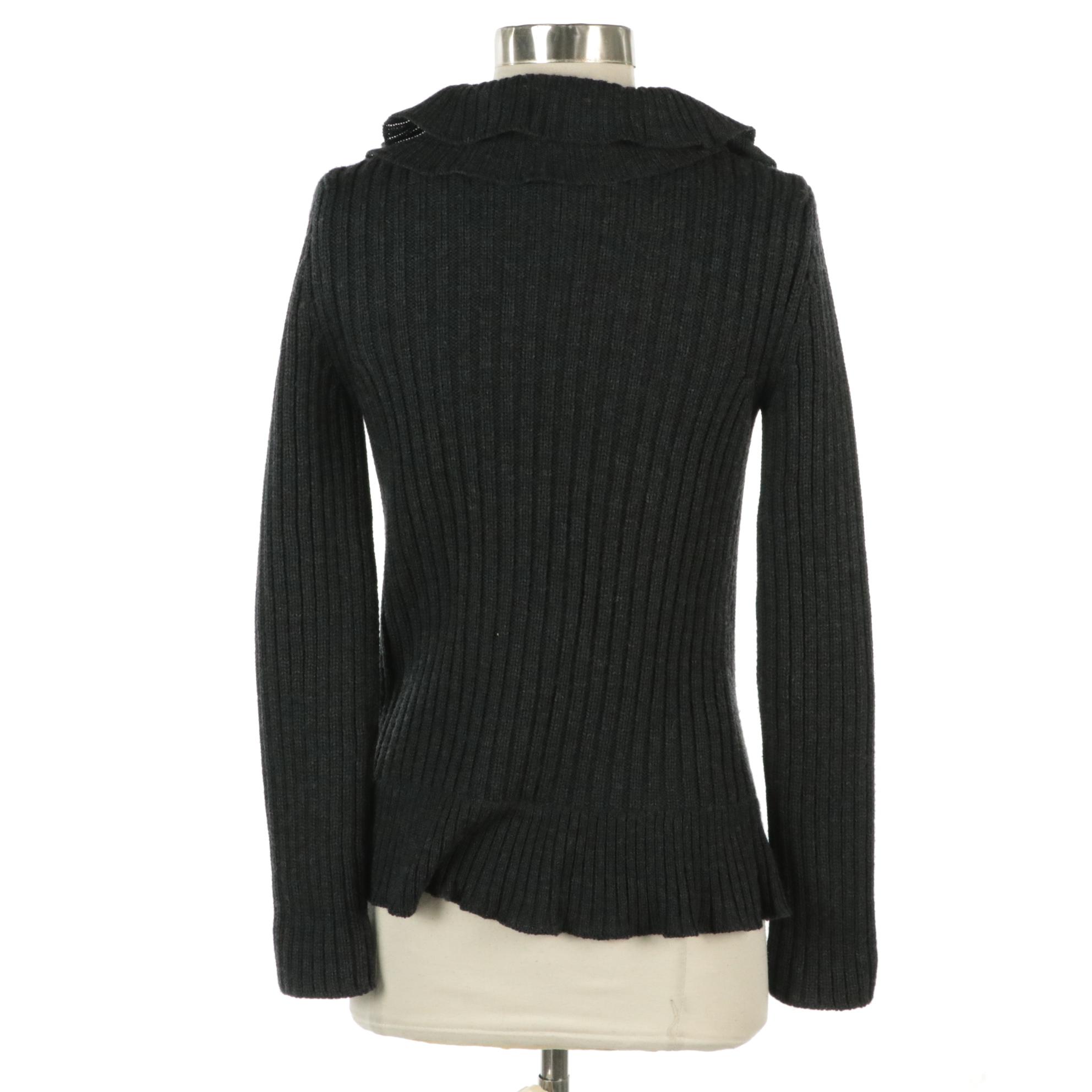 Prada Ruffled Wool Knit Double-Breasted Cardigan Sweater