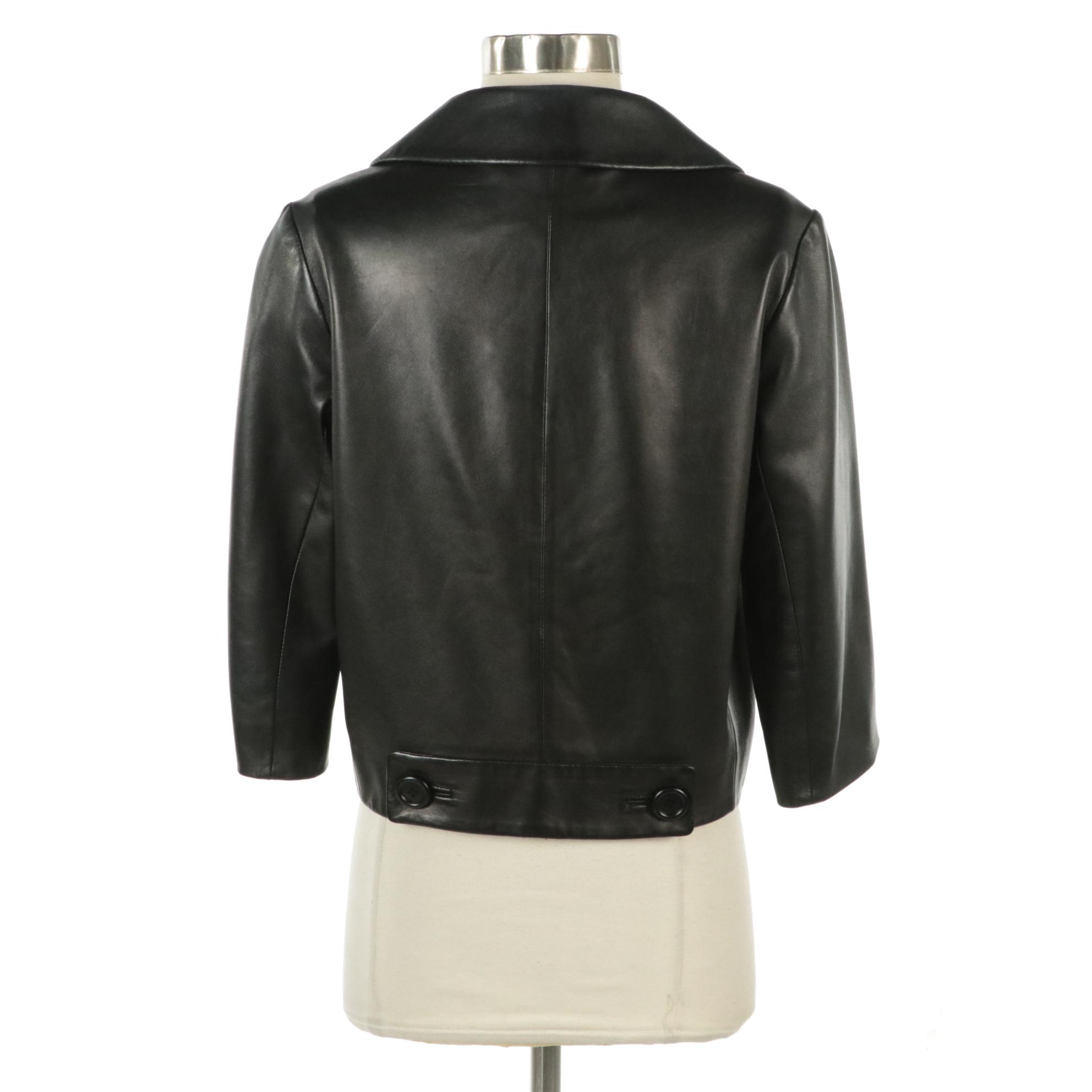 Prada Black Lambskin Leather Button-Front Cropped Jacket