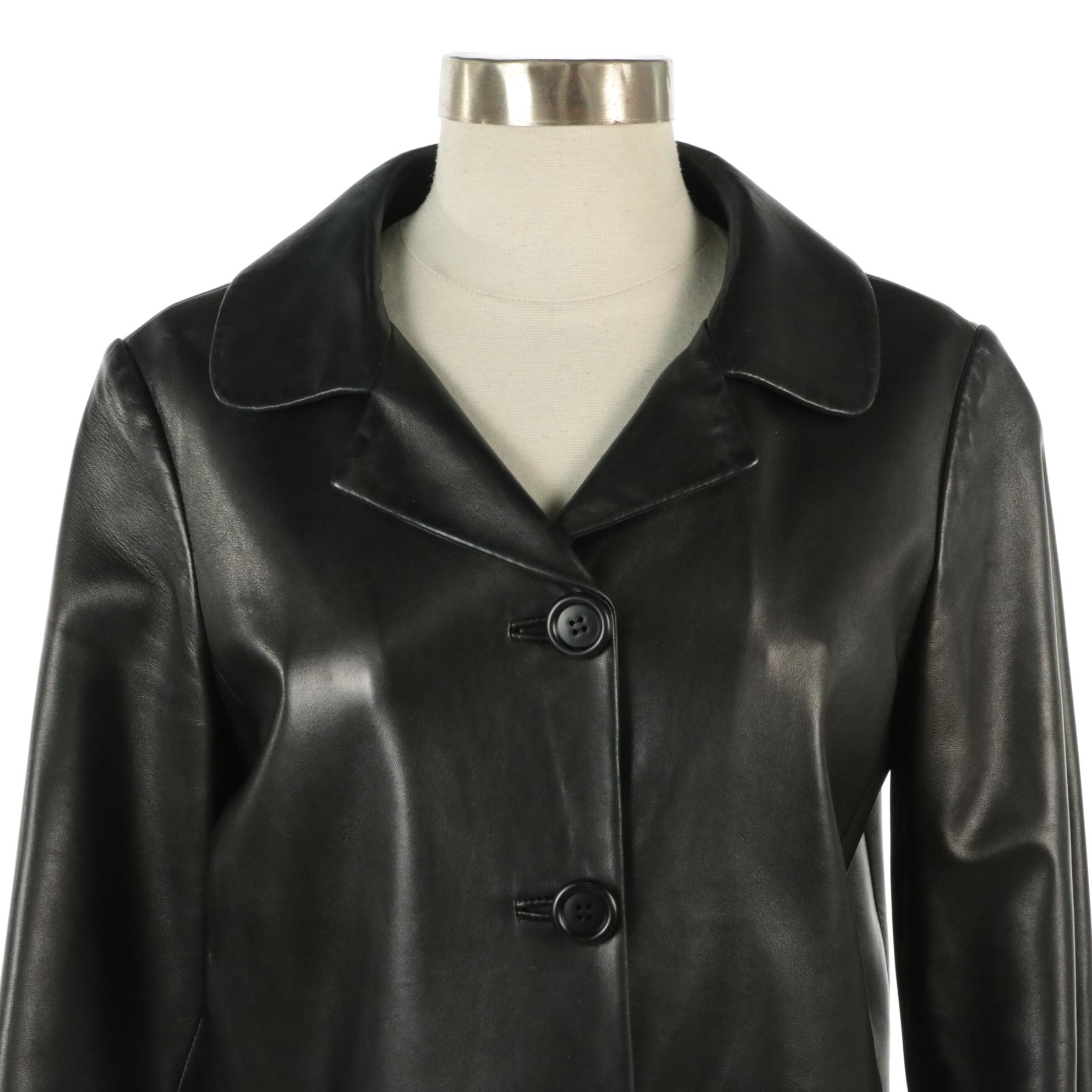 Prada Black Lambskin Leather Button-Front Cropped Jacket